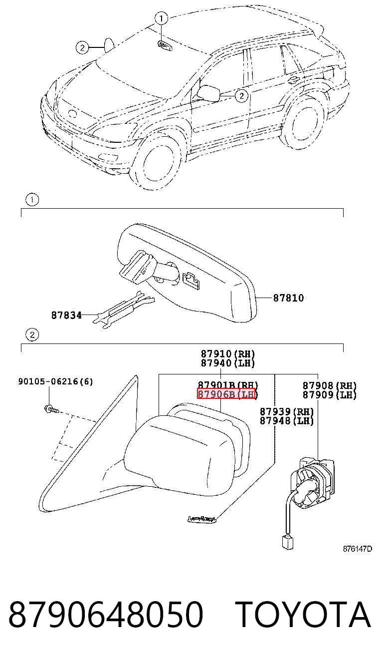 8790648050 Toyota Зеркальный элемент левого зеркала заднего вида