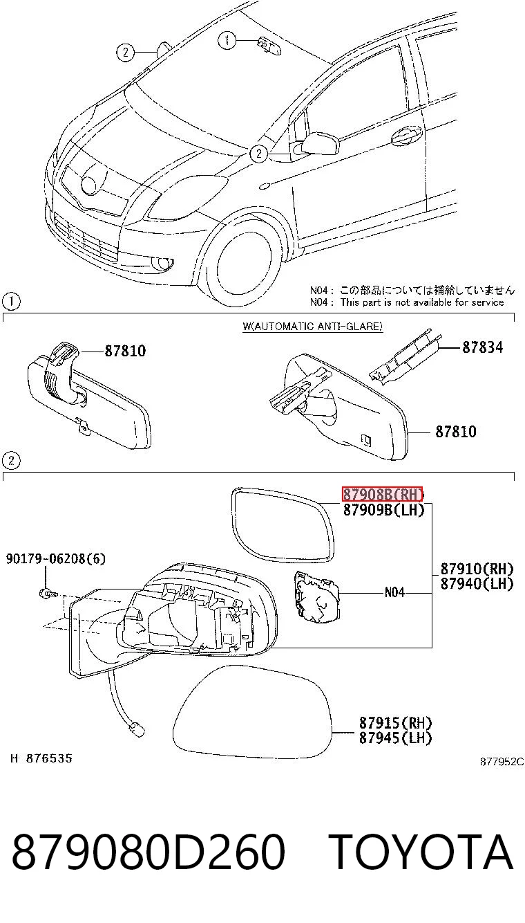 879080D260 Toyota Зеркальный элемент правого зеркала заднего вида