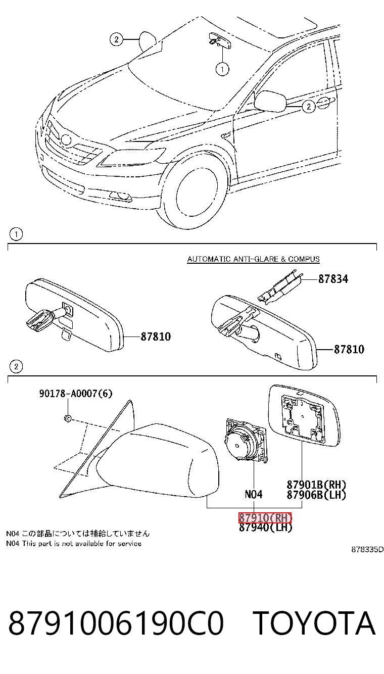 8791006190C0 Toyota Зеркало заднего вида правое