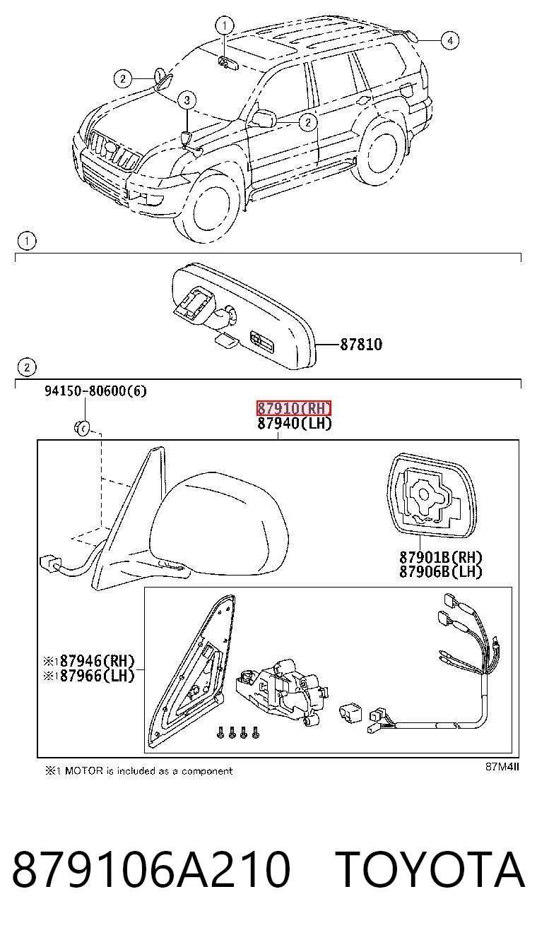 Зеркало заднего вида правое на Toyota Land Cruiser PRADO ASIA J12