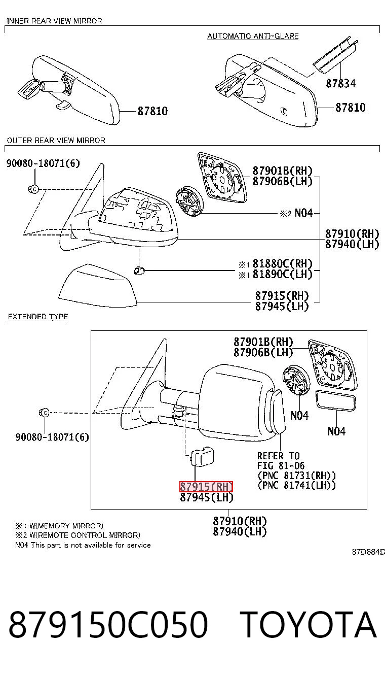 879150C050 Toyota Накладка зеркала заднего вида, правая