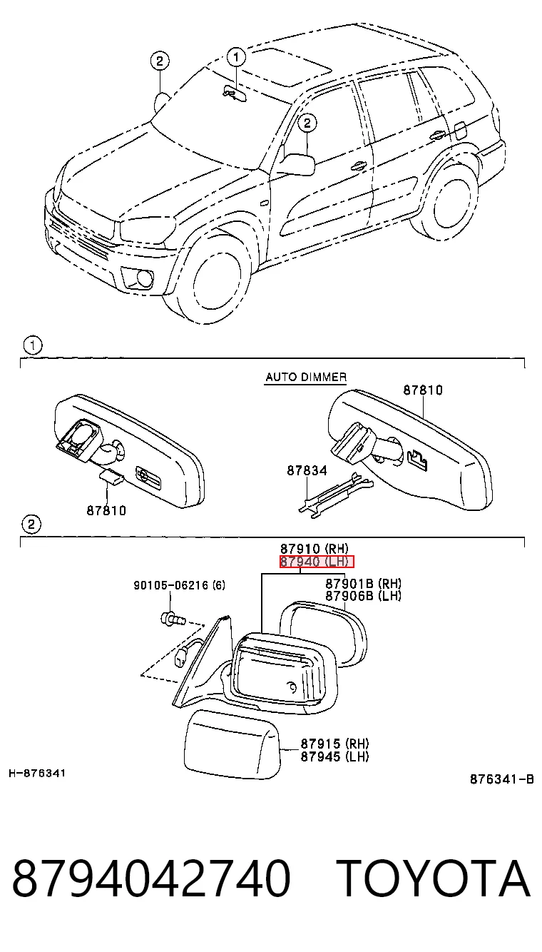 Левое боковое зеркало на Toyota RAV4 II XA2