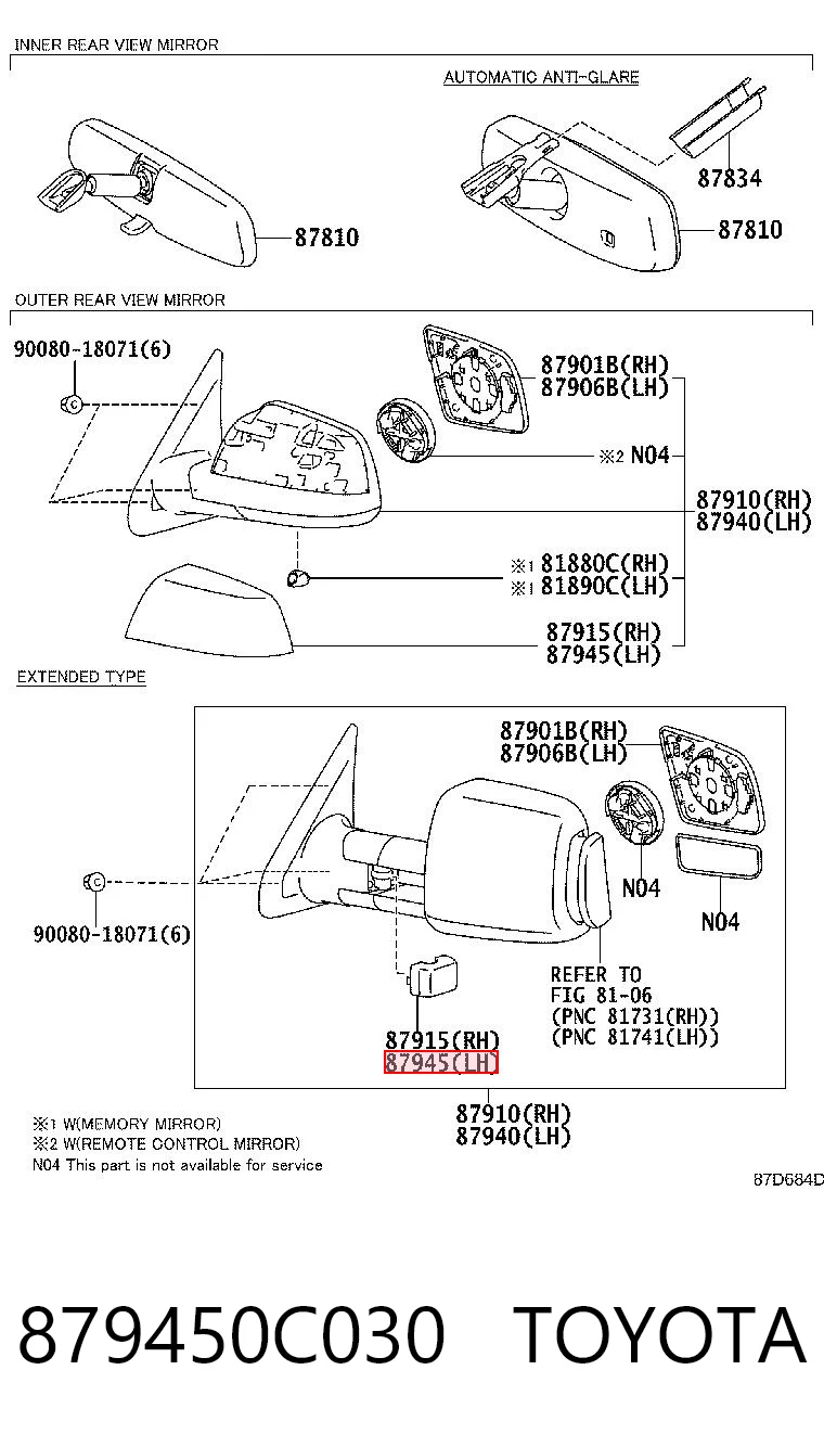 879450C030 Toyota Накладка зеркала заднего вида, левая
