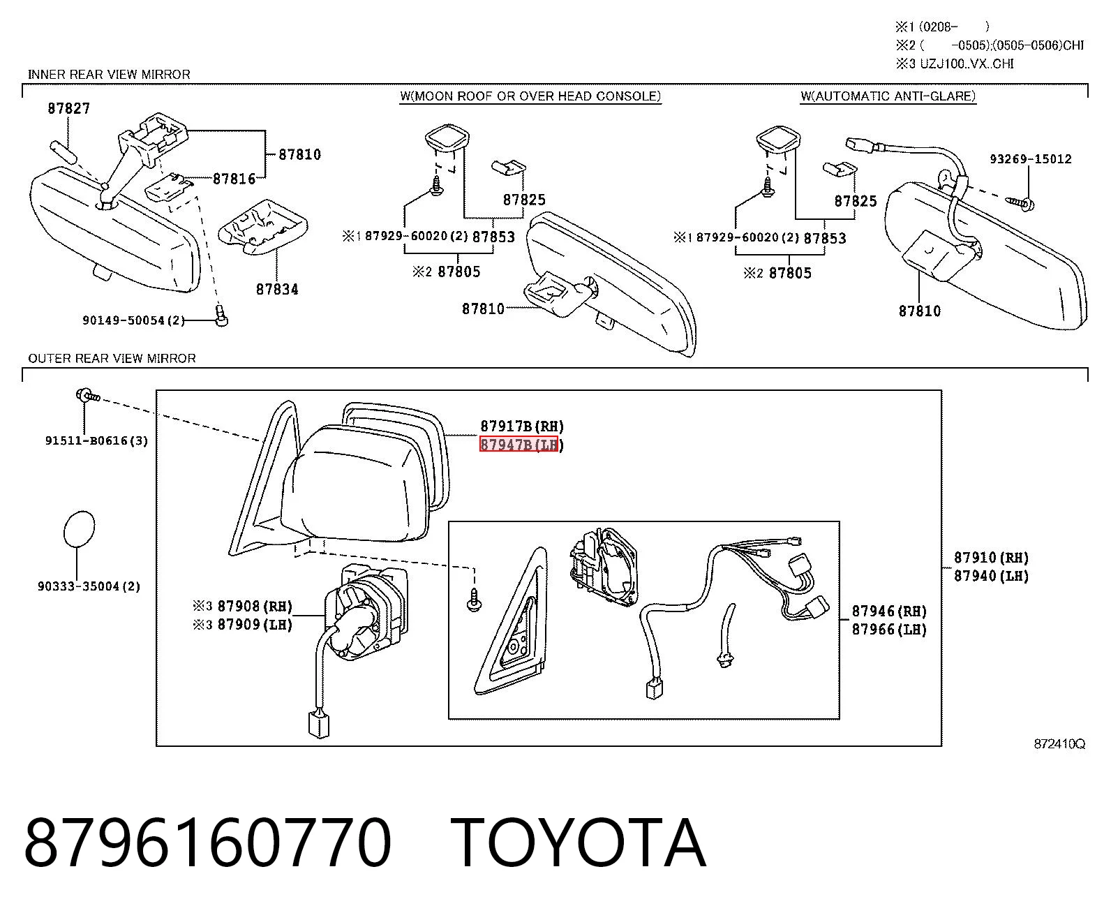 8796160770 Toyota Левое боковое зеркало