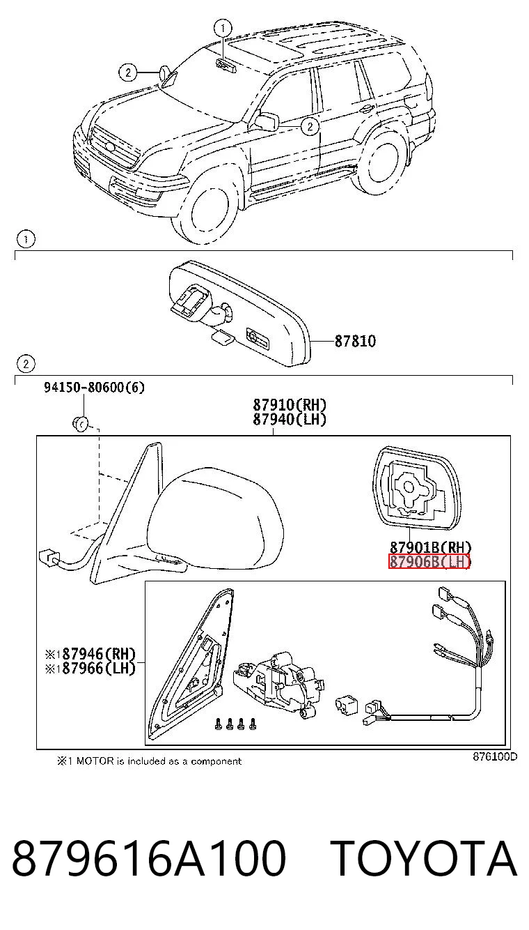 879616A100 Toyota Зеркальный элемент левого зеркала заднего вида