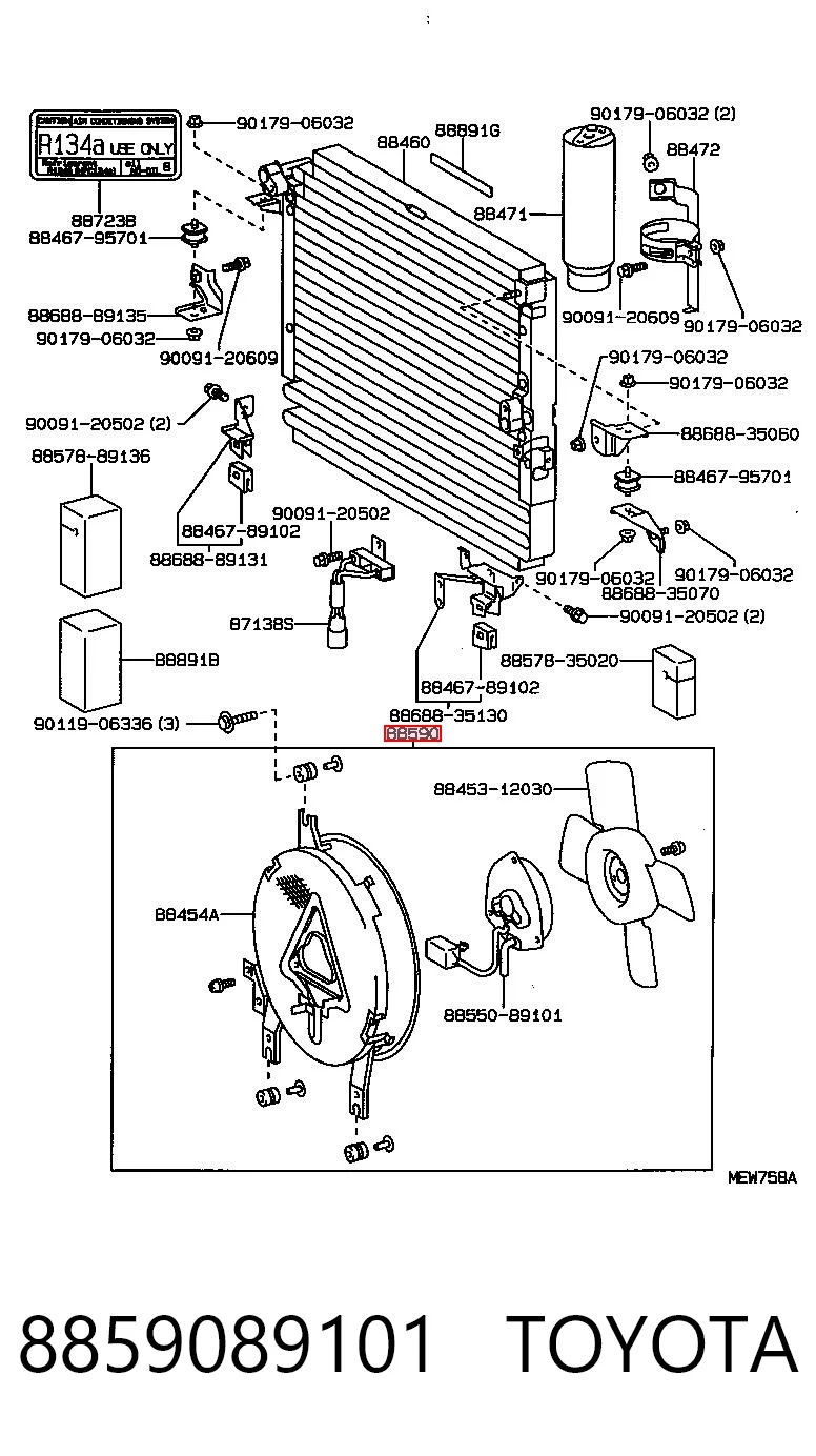 8859089101 Toyota Вентилятор радиатора кондиционера