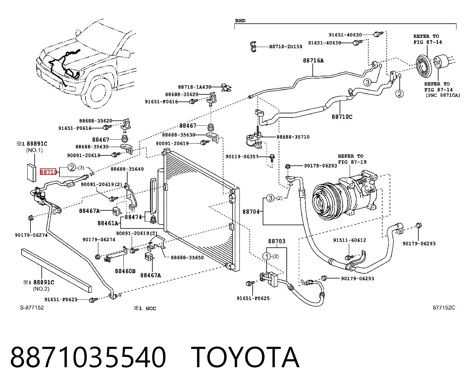 8871035540 Toyota Шланг кондиционера, от радиатора к испарителю