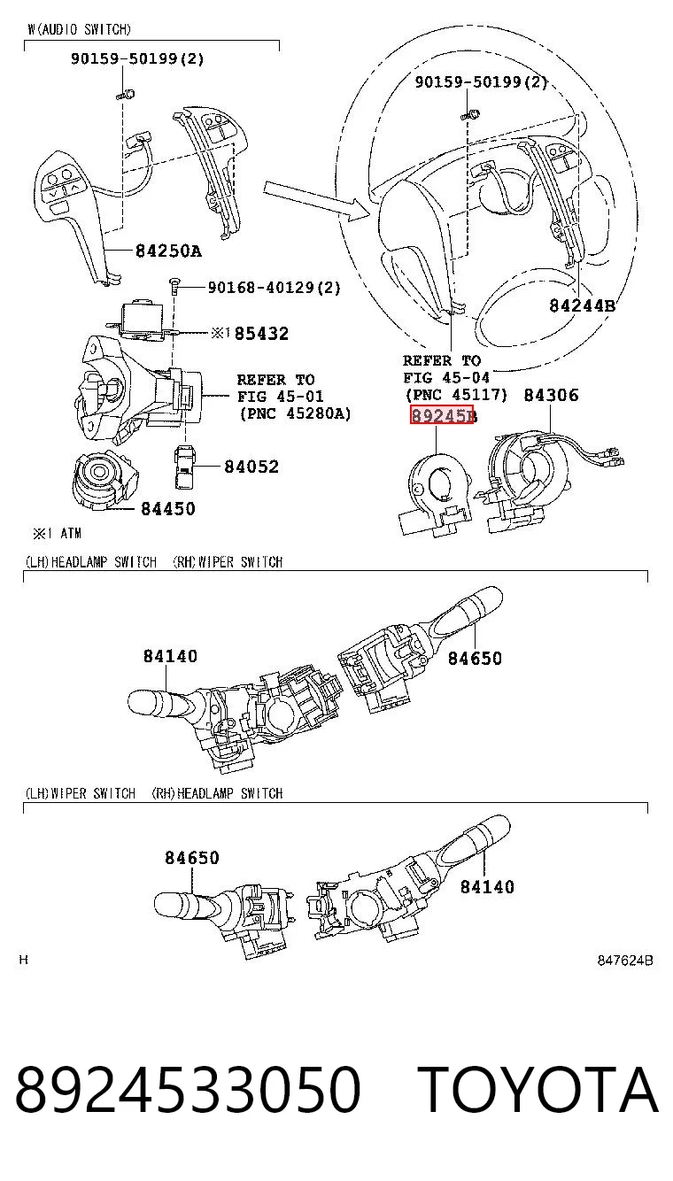 8924533050 Toyota Датчик угла поворота руля
