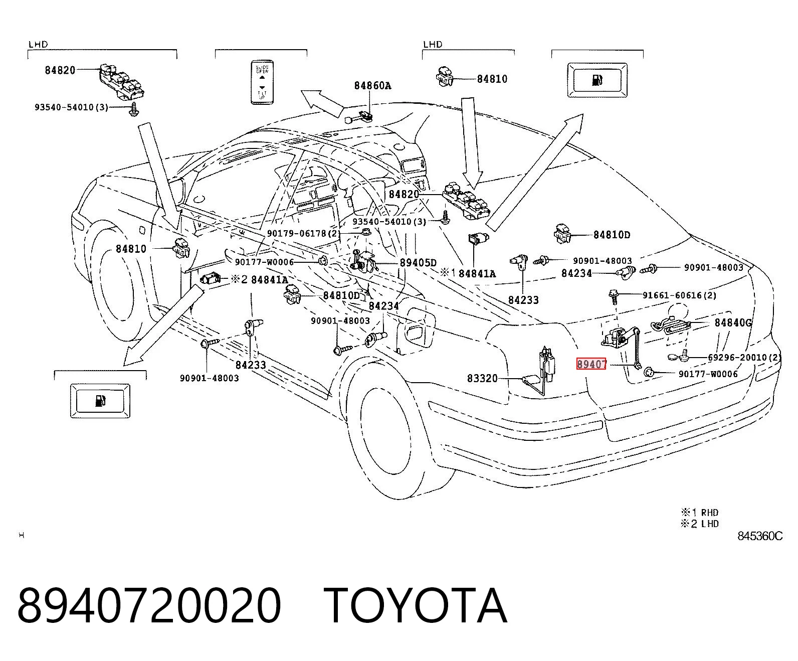 8940720020 Toyota Датчик уровня положения кузова задний правый
