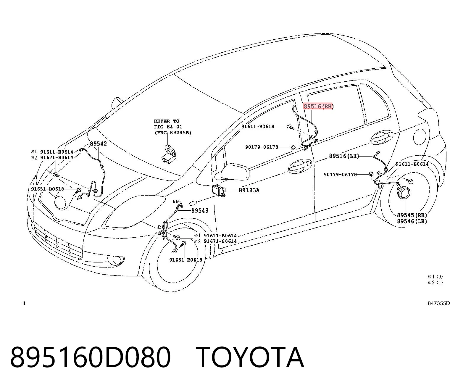 895160D080 Toyota Провод датчика АБС задний левый