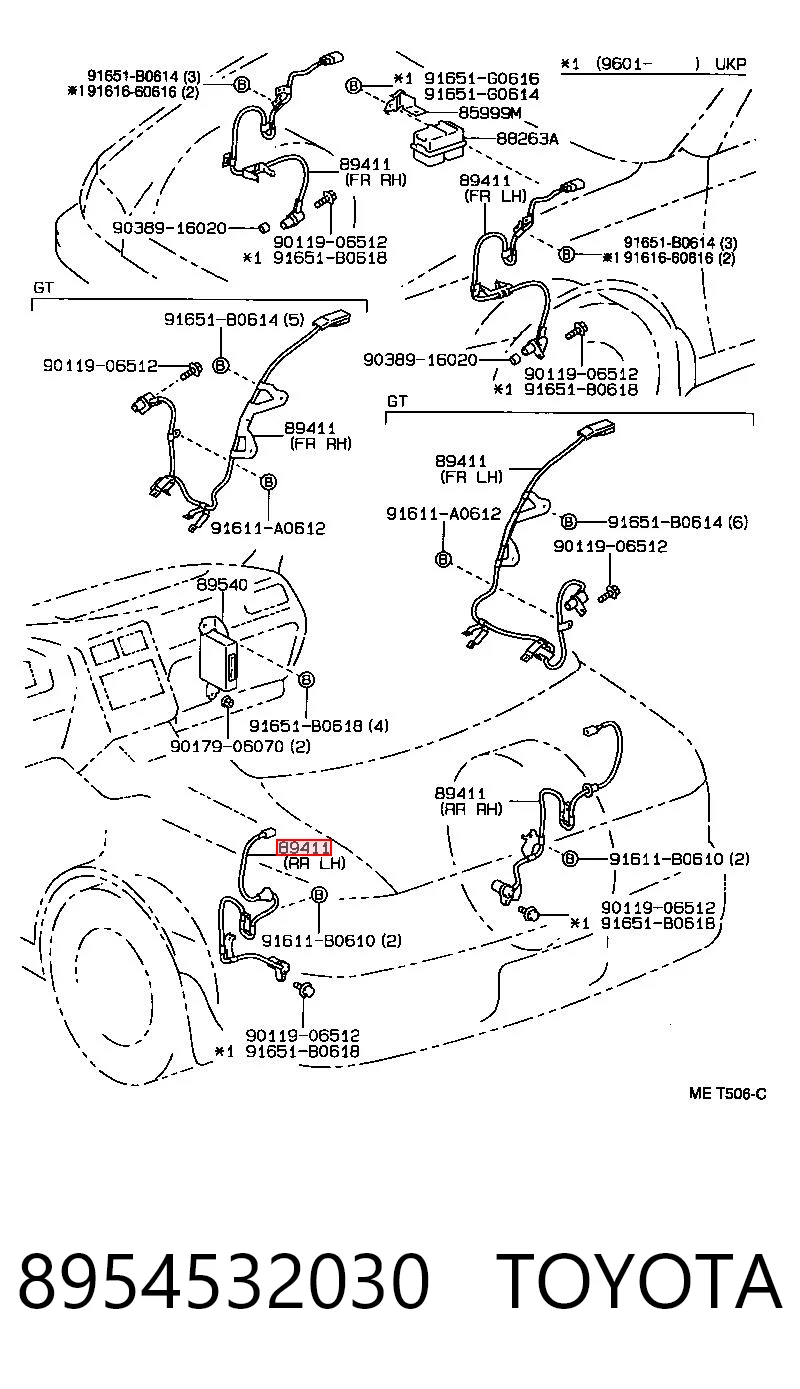 8954532030 Toyota Датчик АБС (ABS) задний, правый