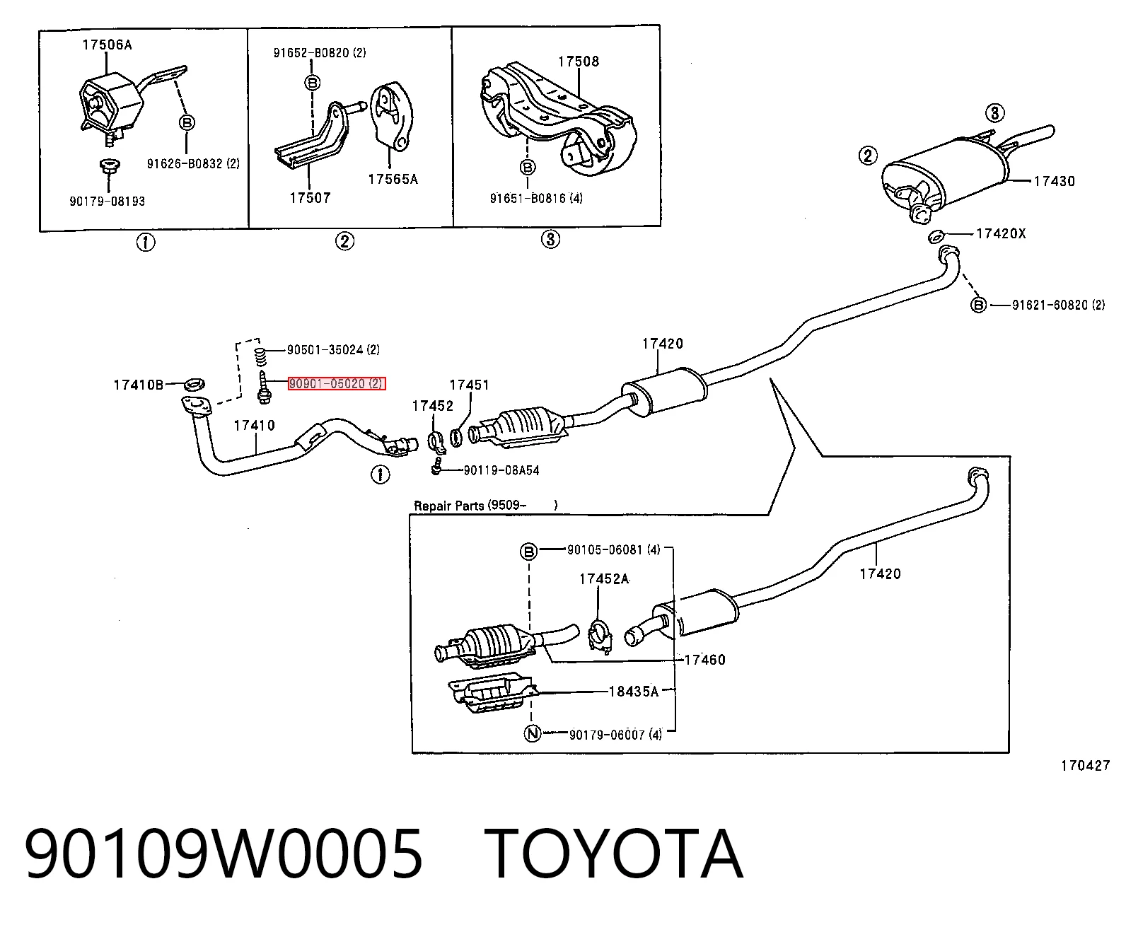 90109W0005 Toyota Болт выхлопной системы (глушителя)