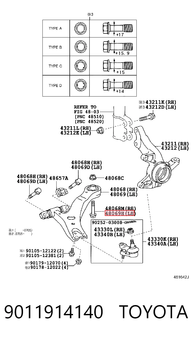 9011914140 Toyota Болт крепления переднего рычага, нижнего