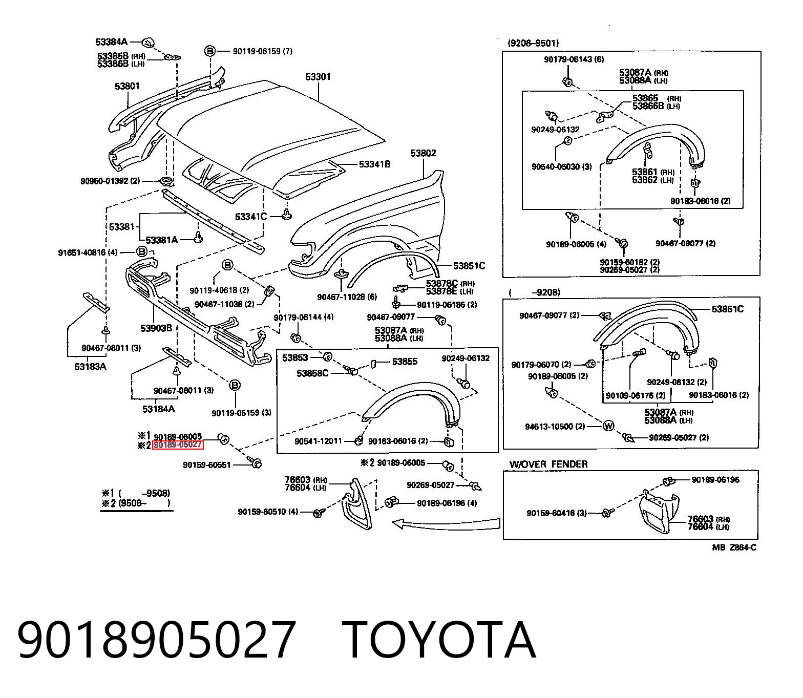 Пистон крепления подкрылок 9018906018000 Daihatsu