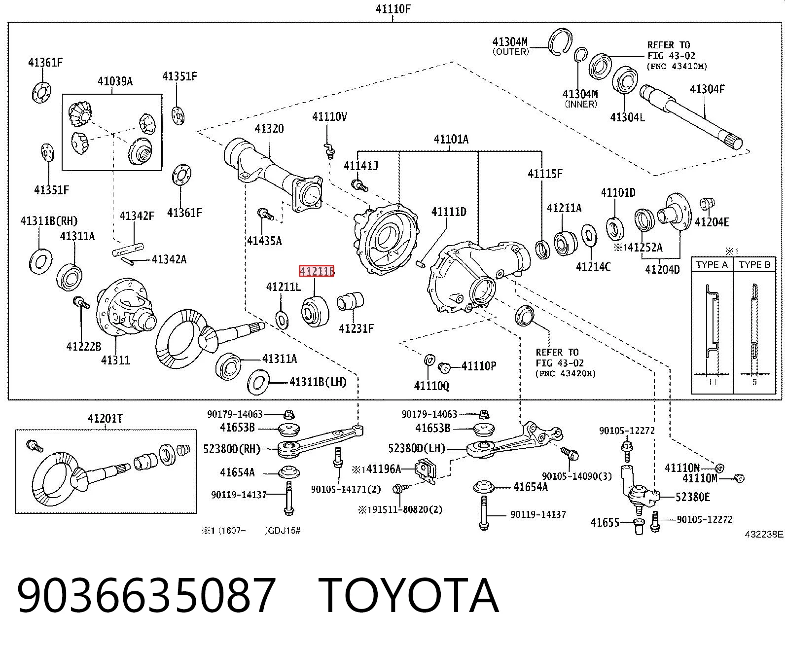 9036635087 Toyota Подшипник хвостовика переднего моста внутренний