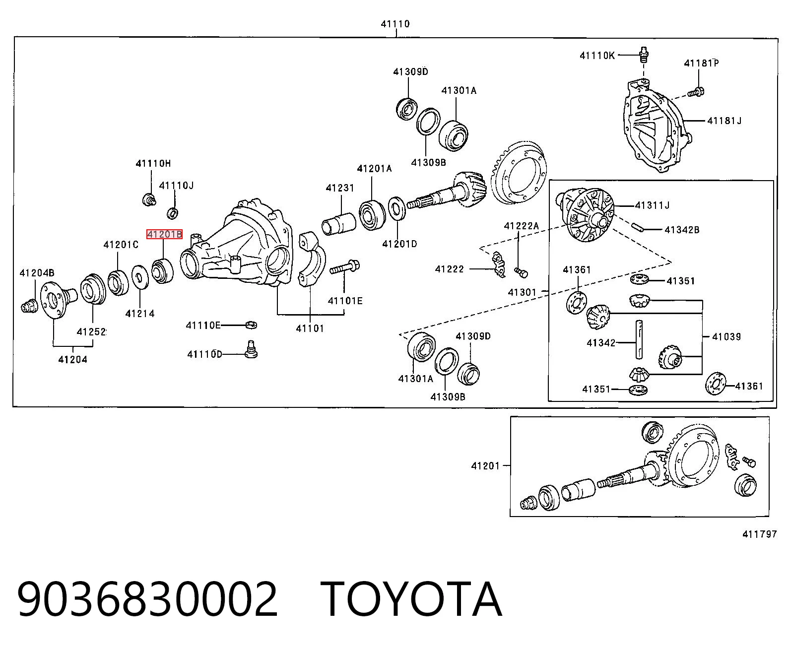 Подшипник хвостовика заднего моста, напужный Daihatsu 9036830069