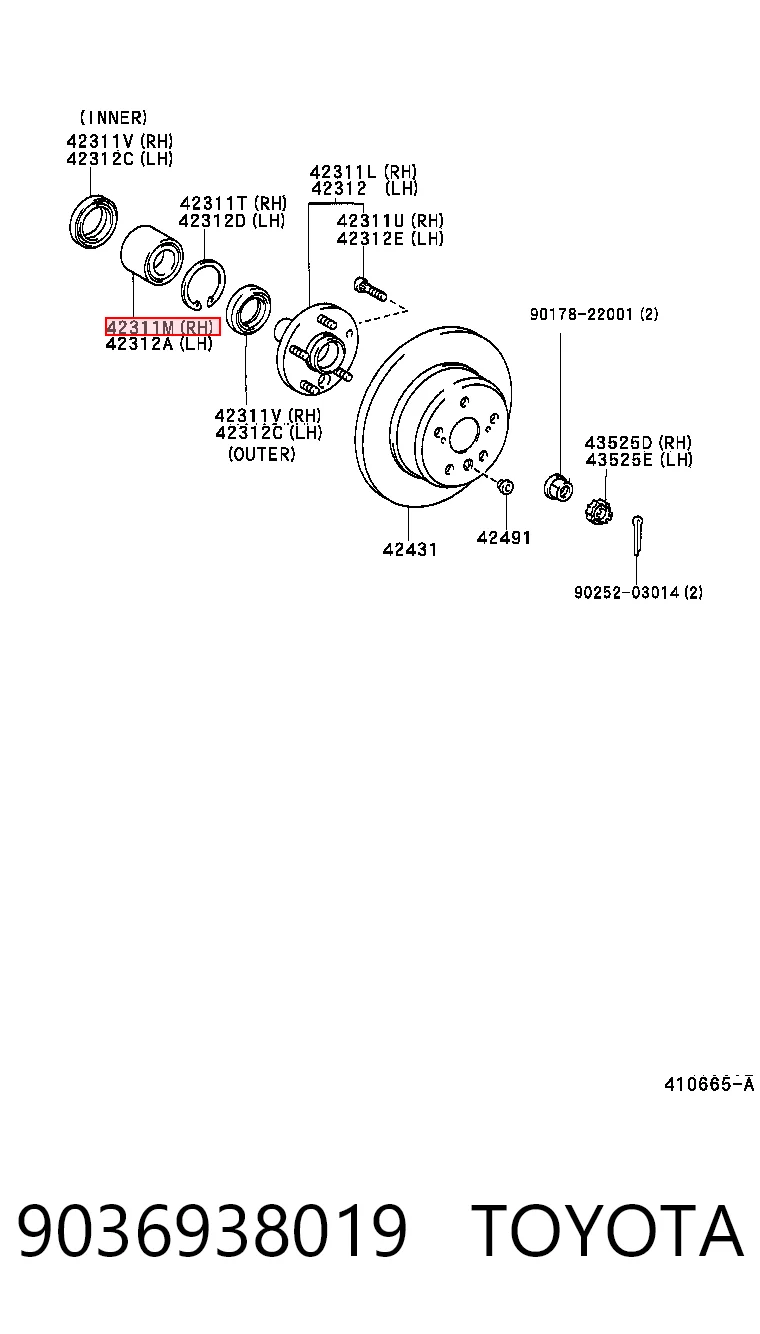 9036938019 Toyota Подшипник ступицы задней
