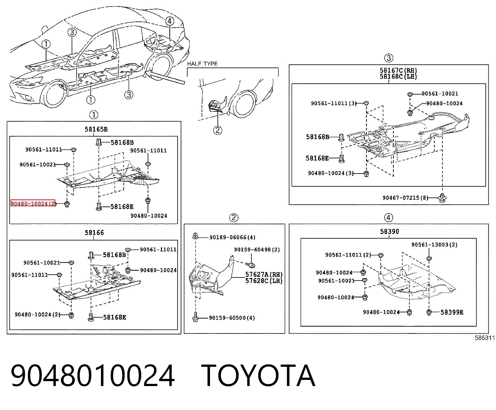 9048010024 Toyota Клипса защиты днища