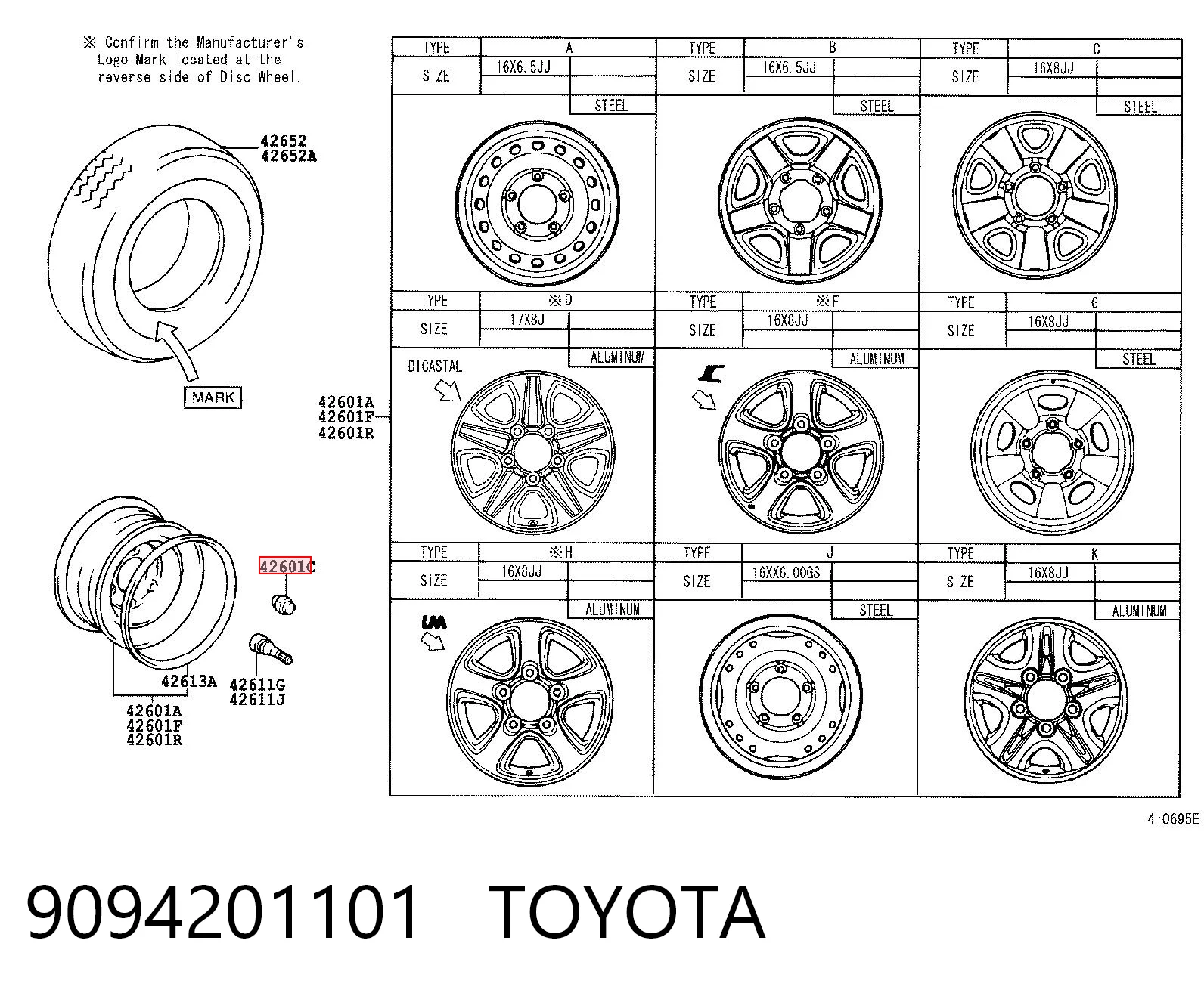 9094201101 Toyota Гайка колеса