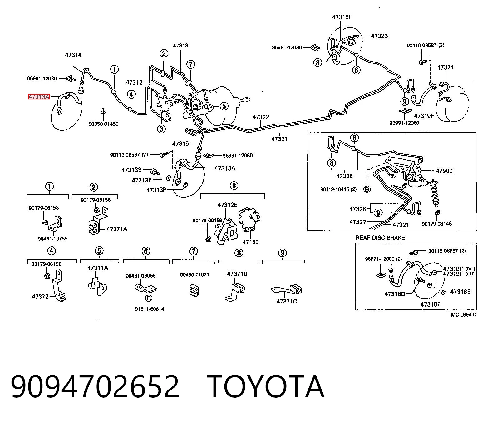 9094702652 Toyota Шланг тормозной передний правый