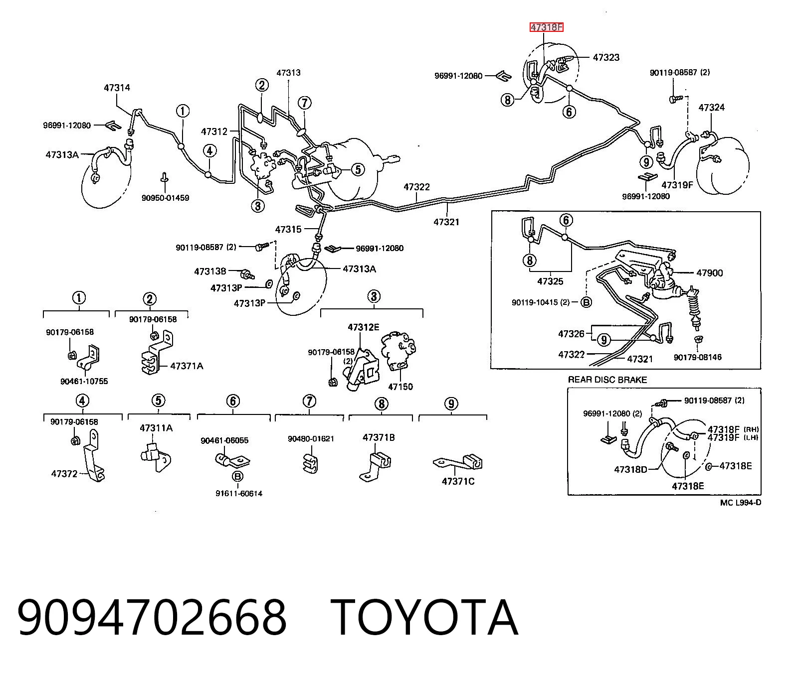 9094702668 Toyota Шланг тормозной задний правый