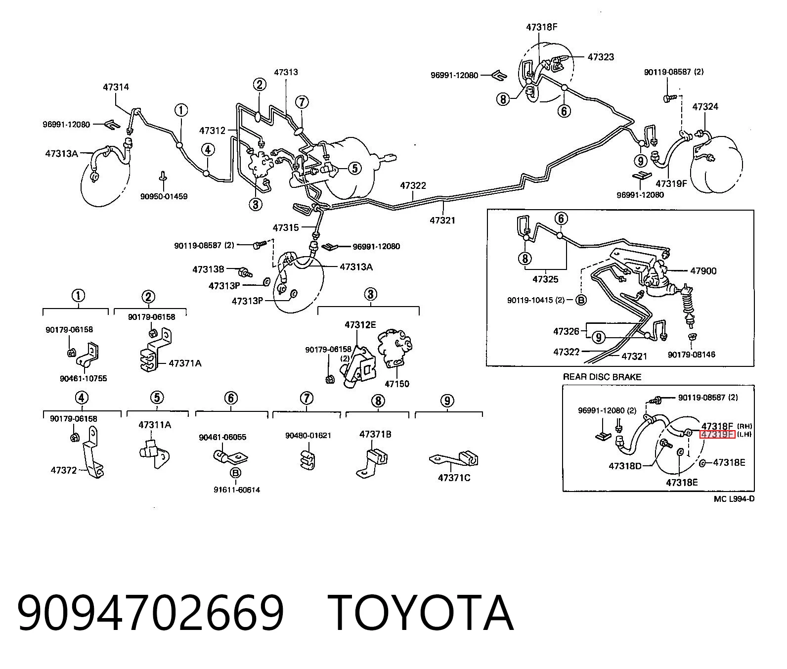 9094702669 Toyota Шланг тормозной задний левый