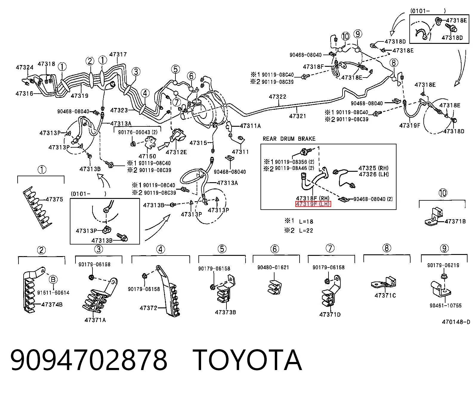 9094702878 Toyota Шланг тормозной задний левый