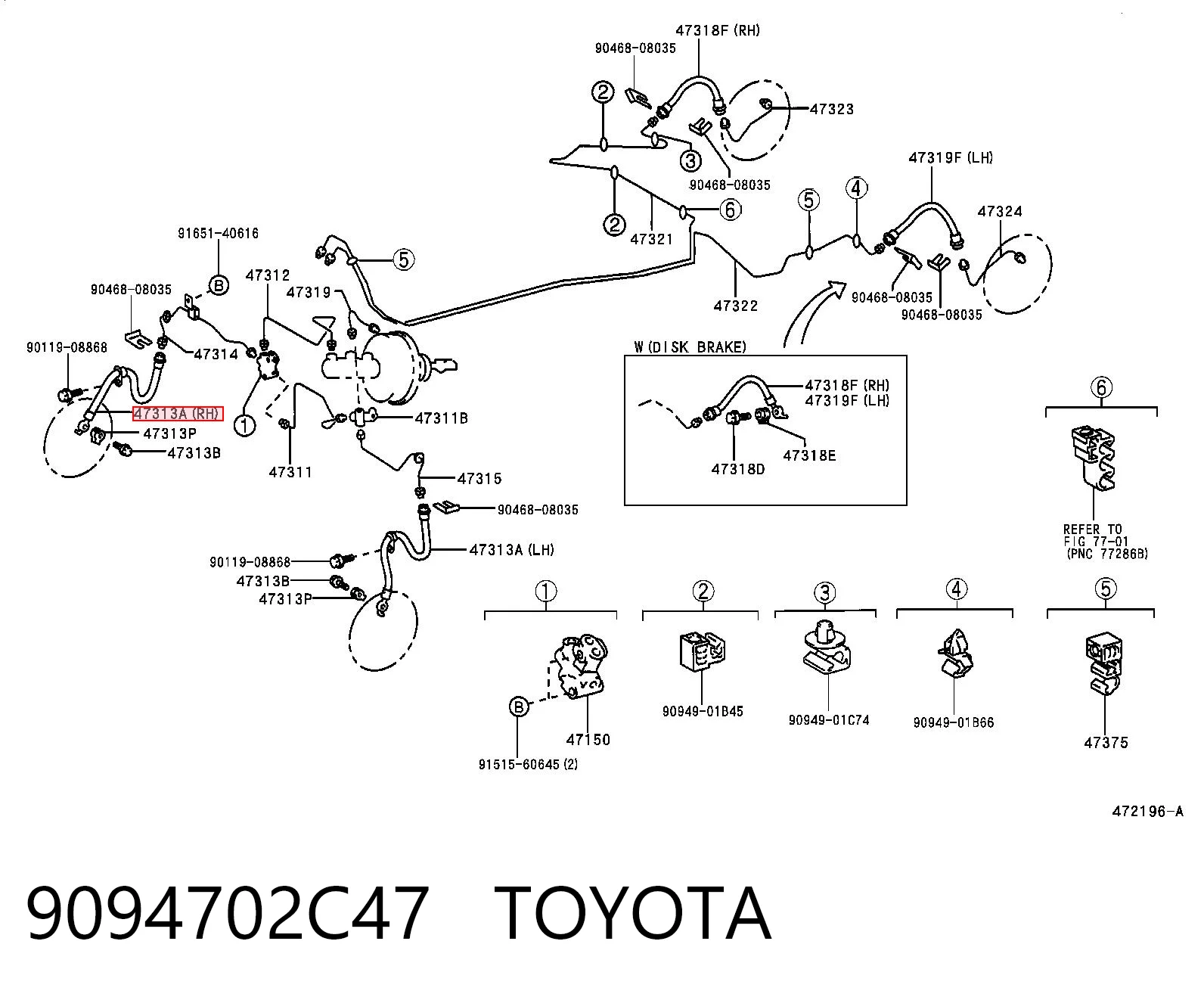 9094702C47 Toyota Шланг тормозной передний правый