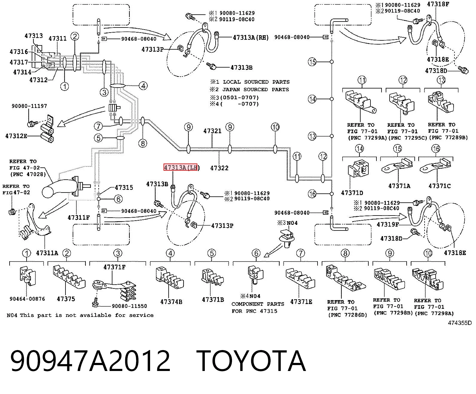 90947A2012 Toyota Гибкая тормозная трубка задняя