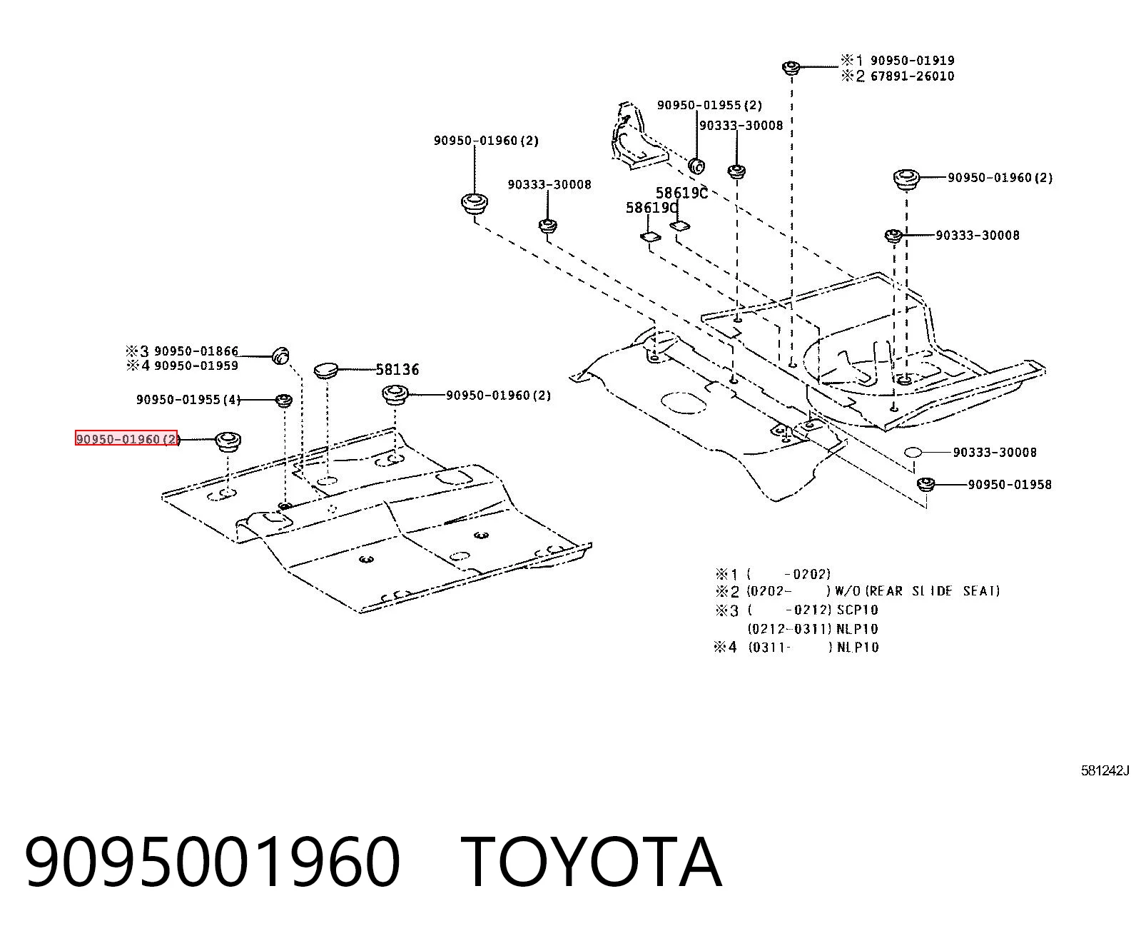 9095001960 Toyota Заглушка днища кузова