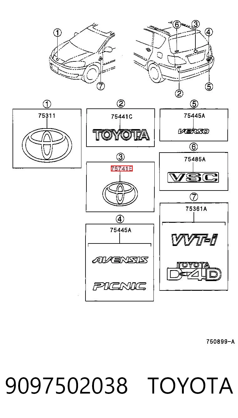 9097502038 Toyota Фирменный значек на багажник