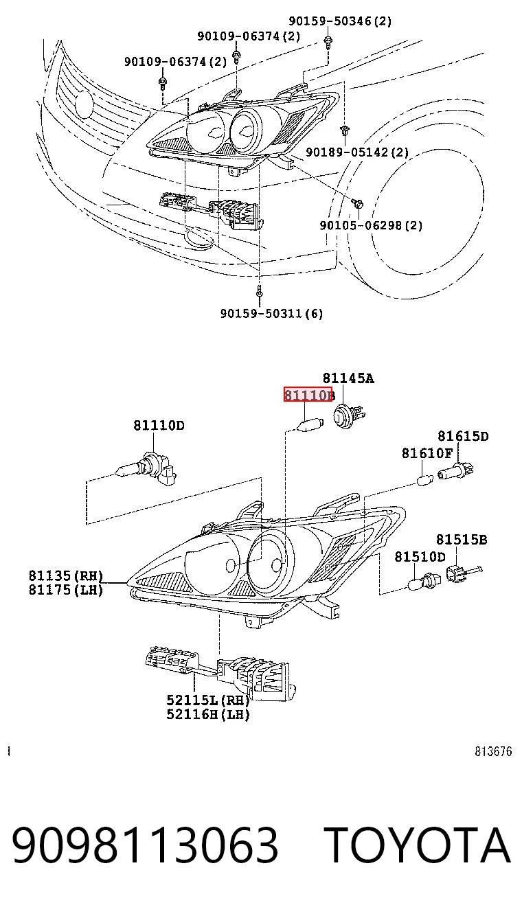 9098113063 Toyota Лампочка дальнего света