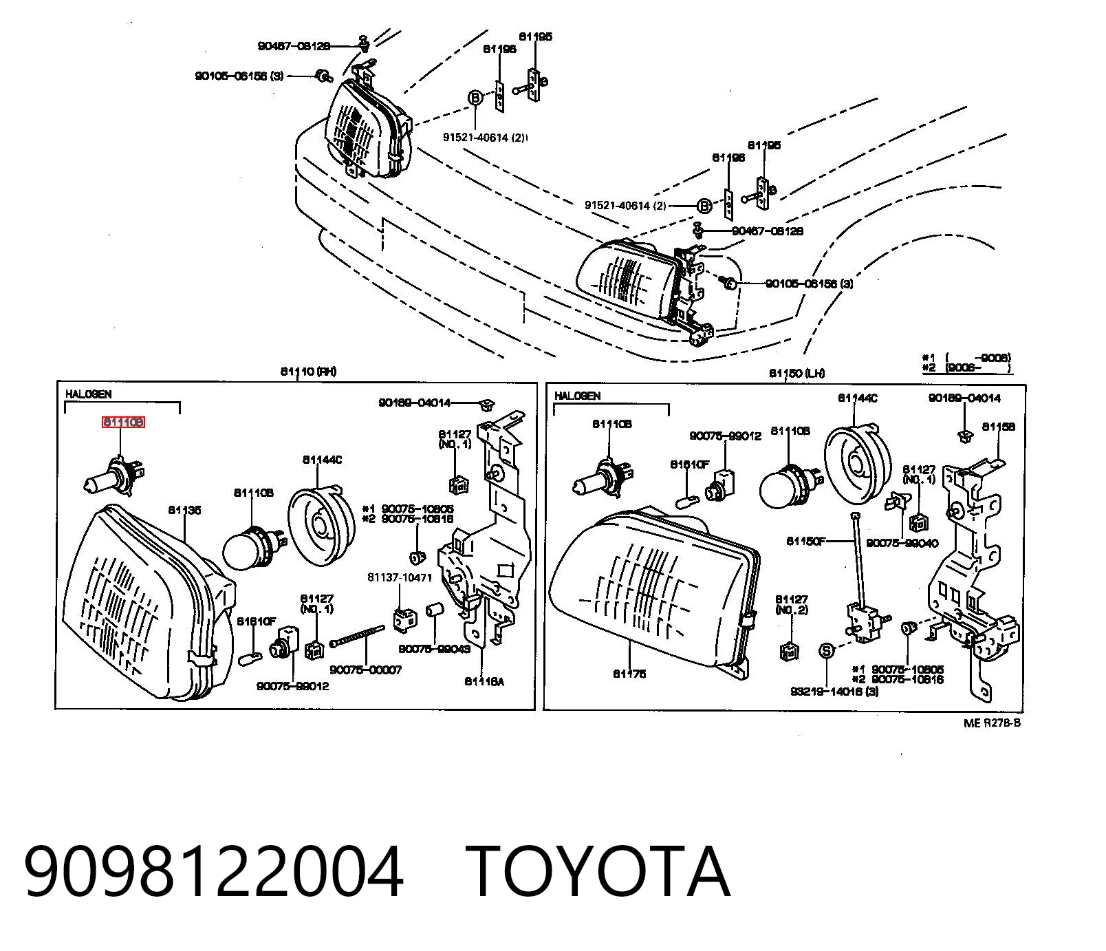 Лампа противотуманной фары 9098122004 Daihatsu