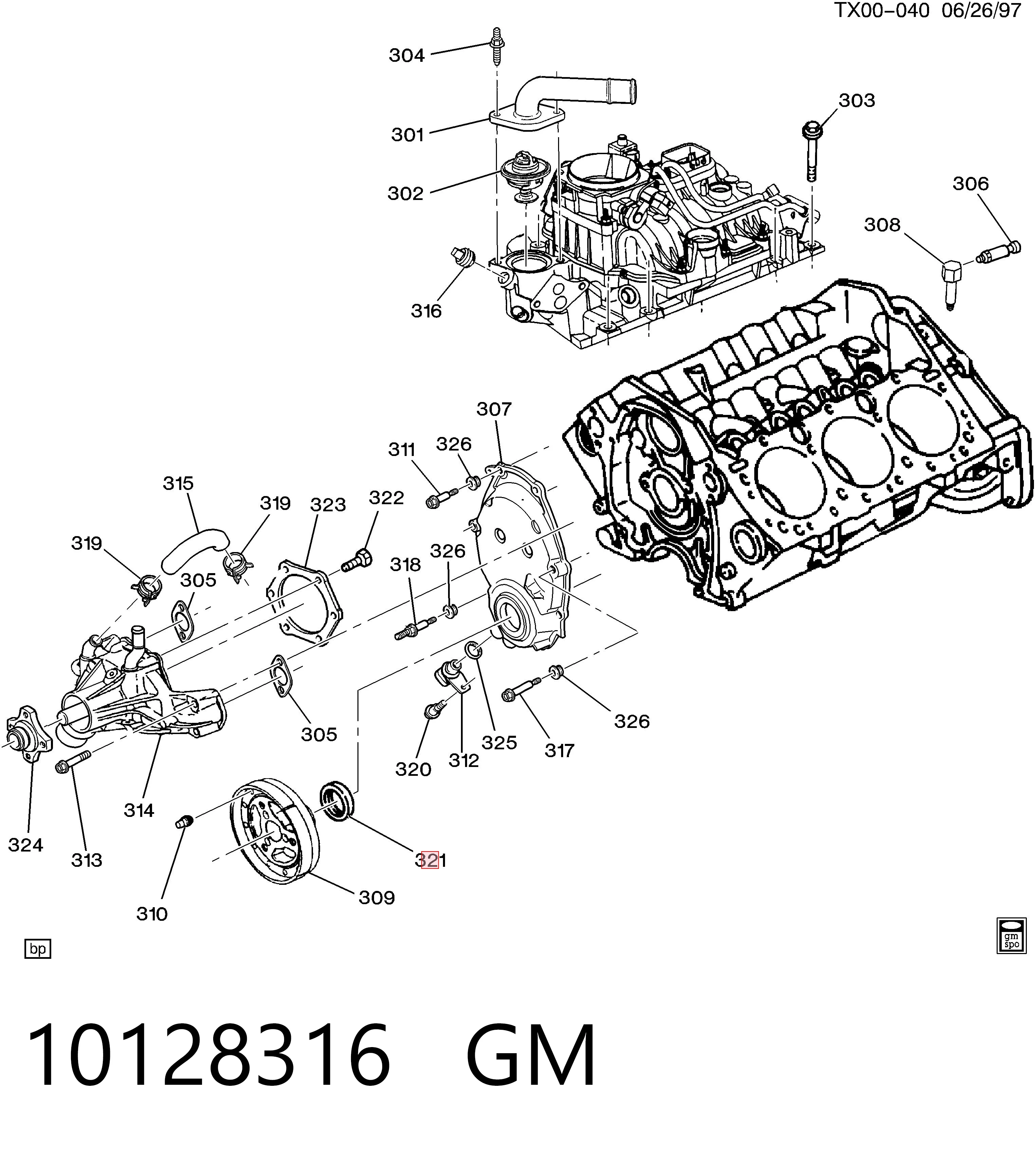 10128316 Opel Сальник коленвала двигателя, передний