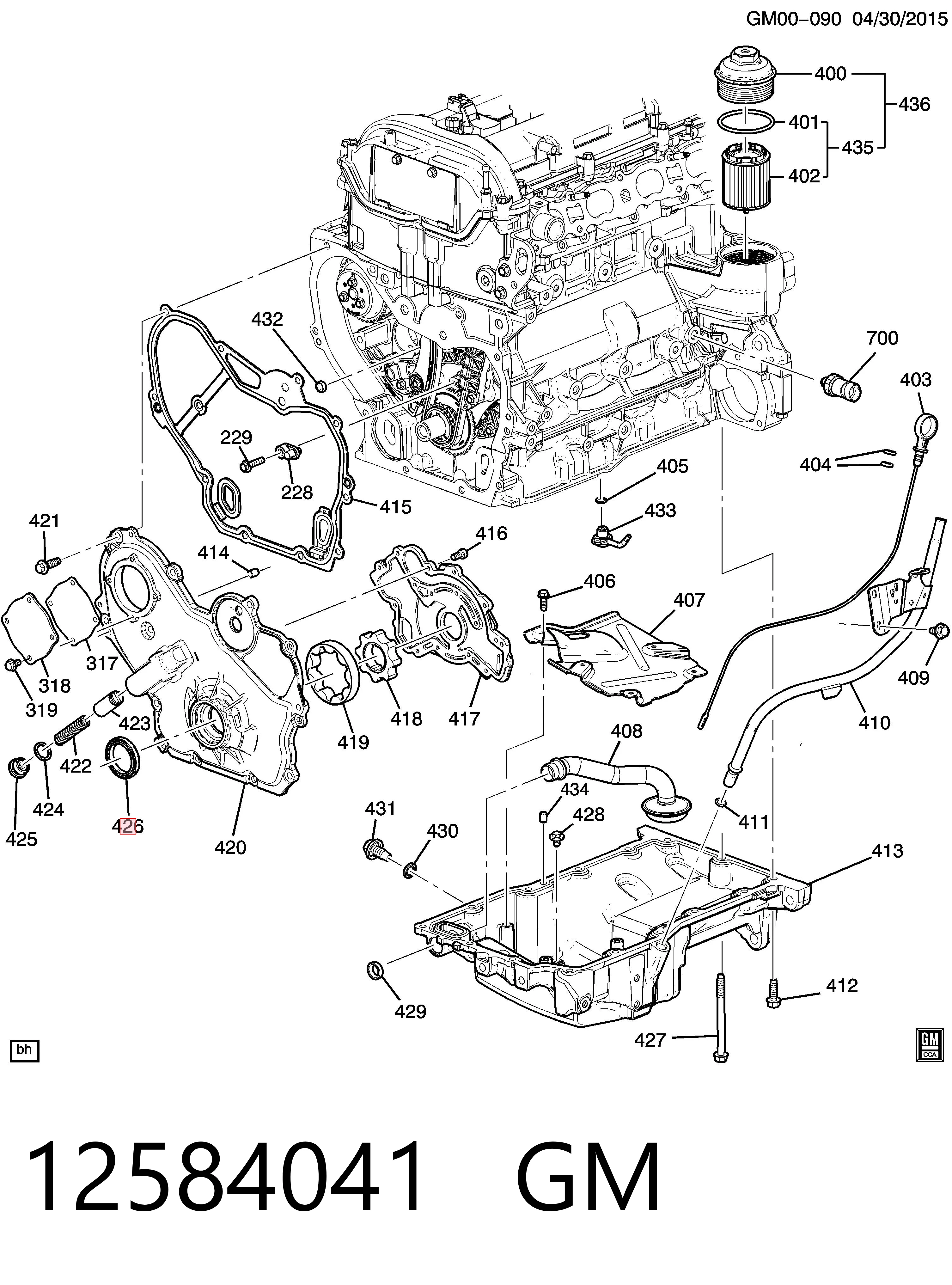 12584041 General Motors Сальник коленвала двигателя, передний