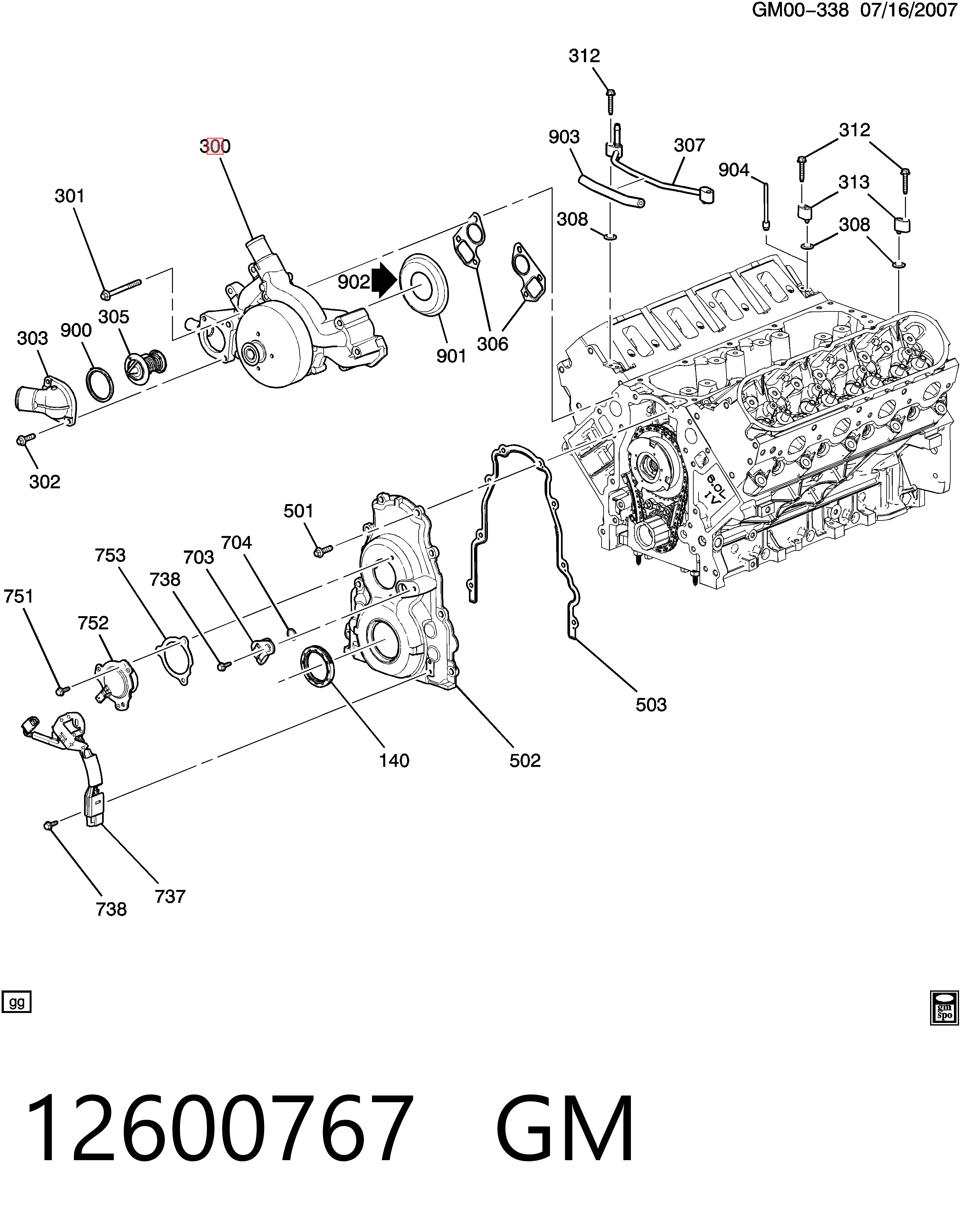 Помпа охлаждения Cadillac Escalade III внедорожник (GMT 900) (2006 - 2014) цена, от 229.40 USD