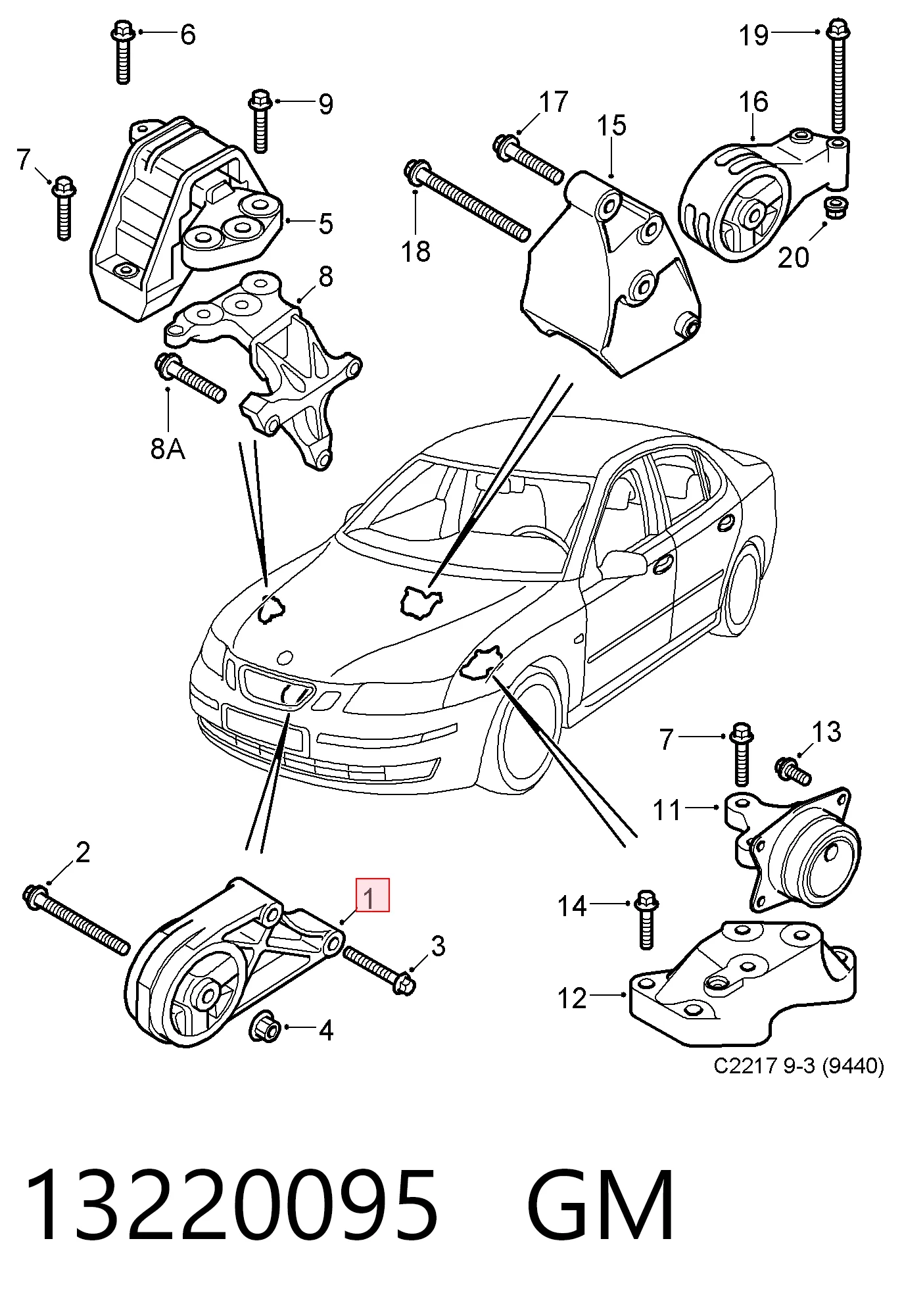  Передняя опора двигателя Saab 9-3 