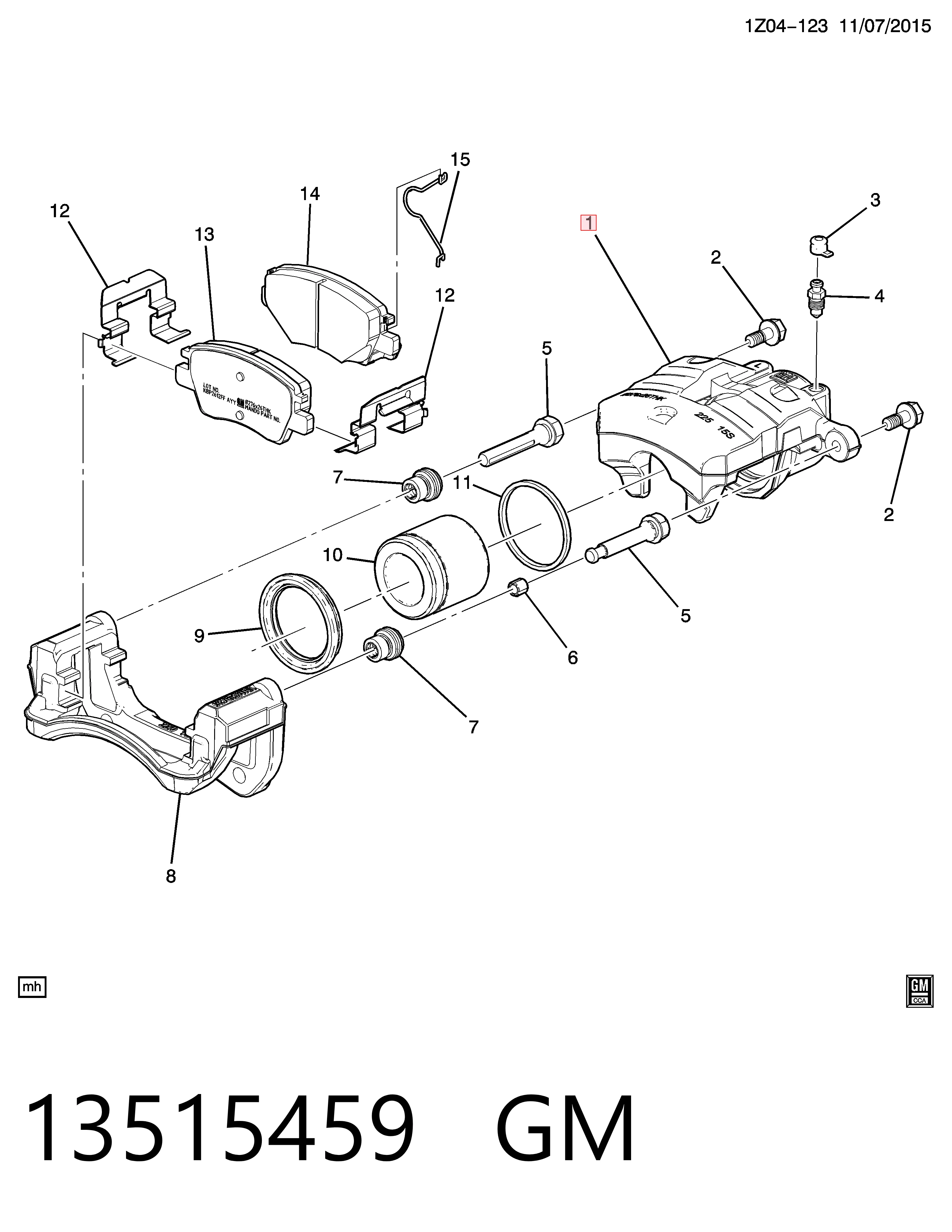 13511091 Opel Суппорт тормозной, передний, правый