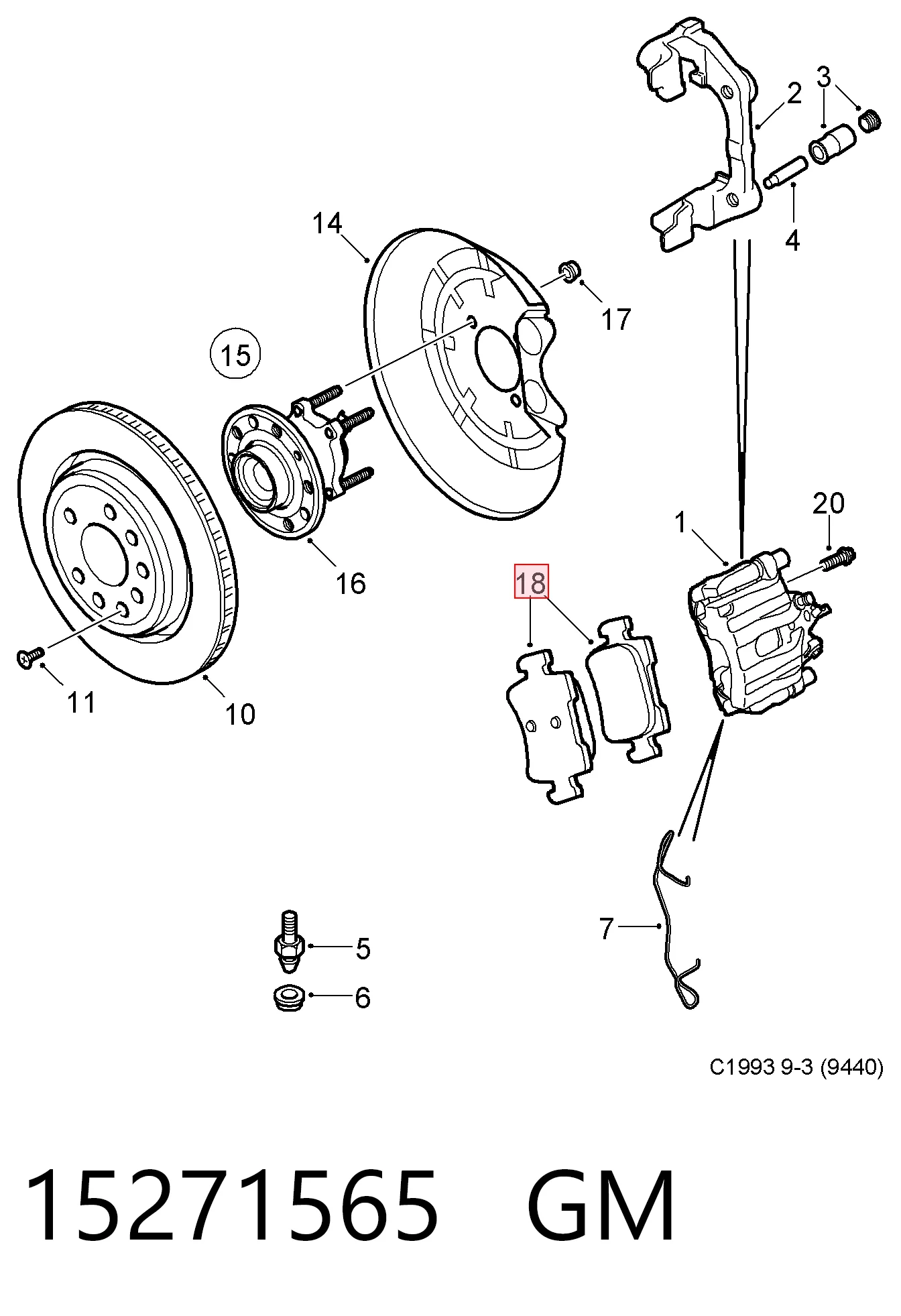 Колодки тормозные задние дисковые GM 15271565