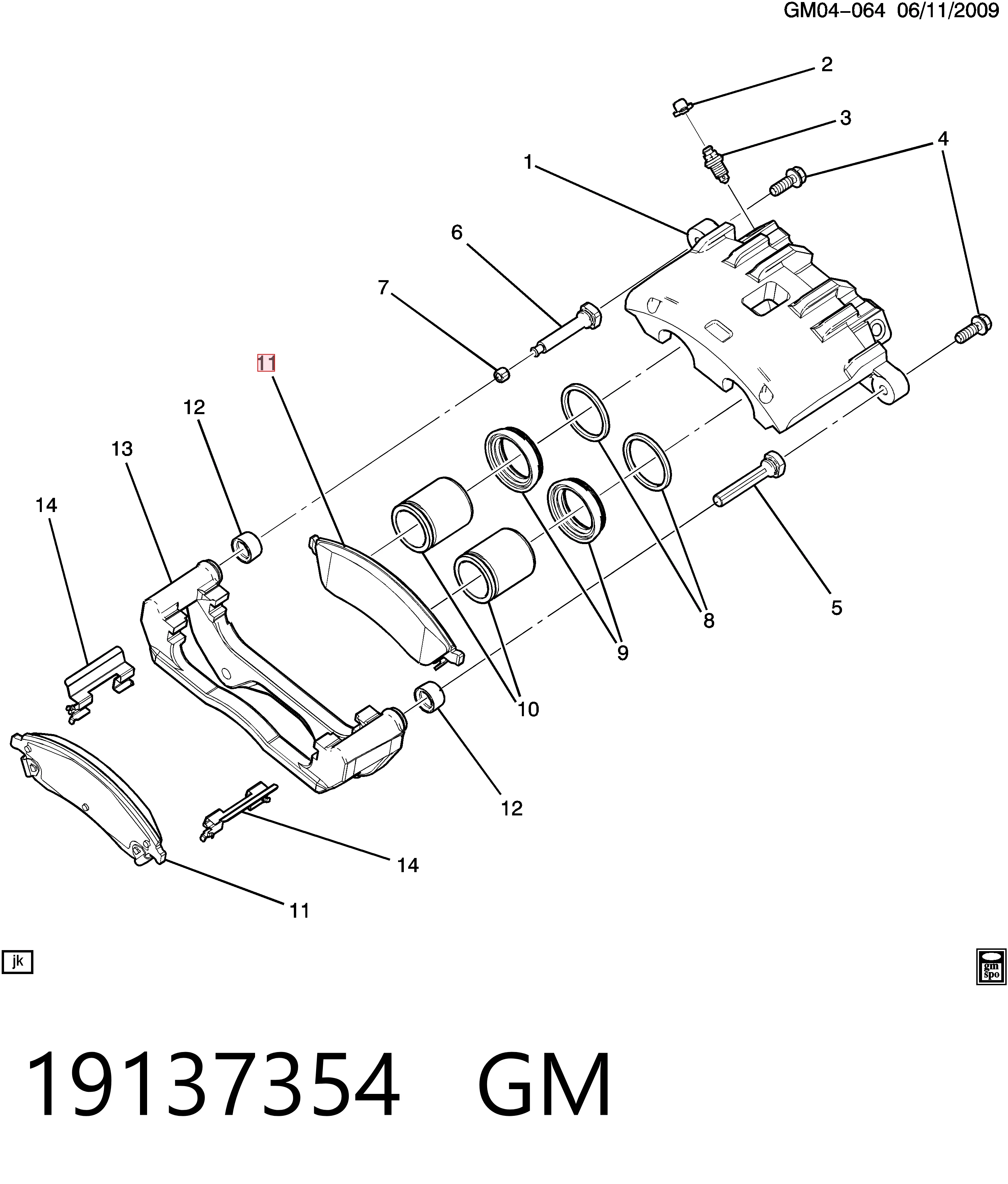Колодки тормозные передние дисковые GM 19137354