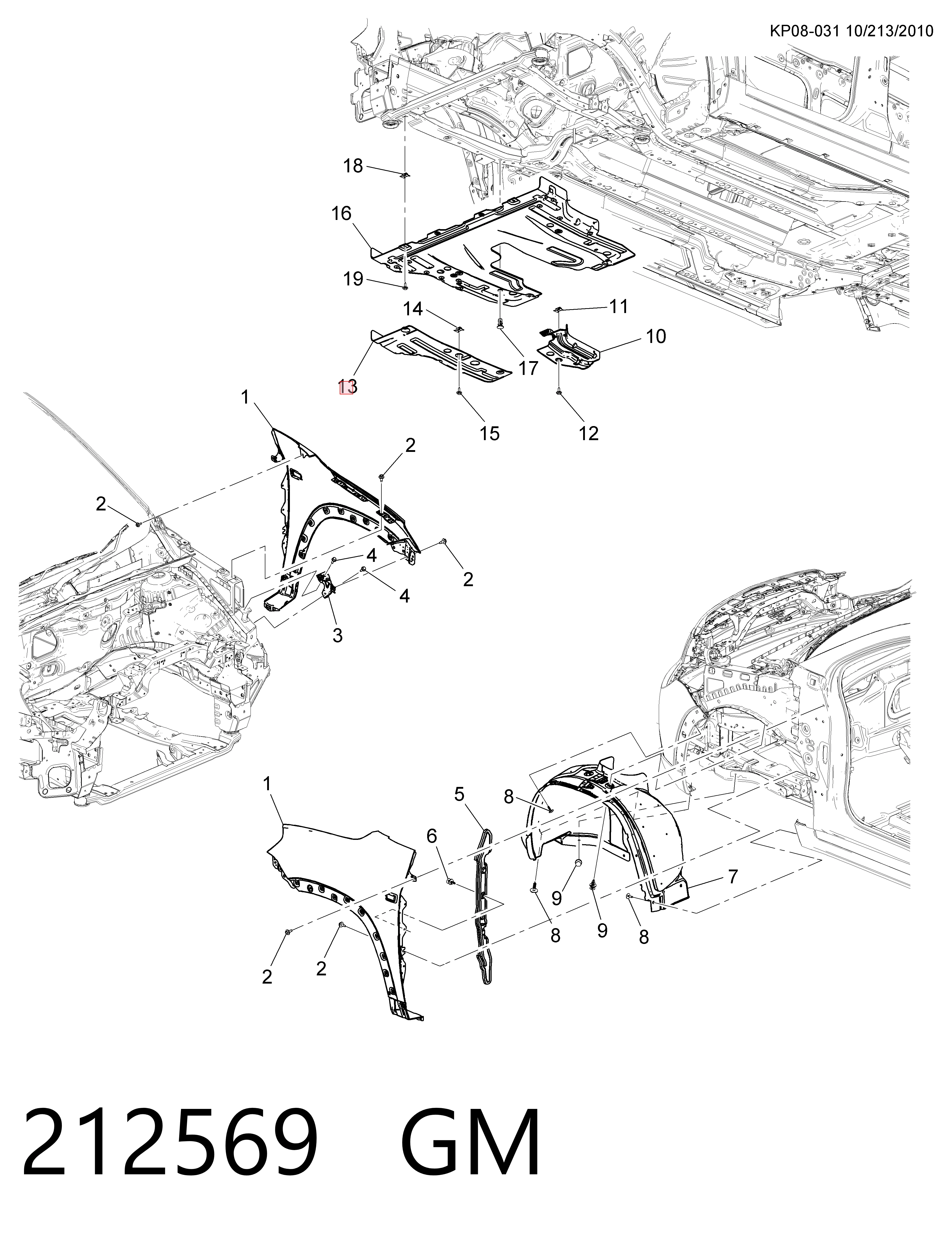 212569 General Motors Защита двигателя правая