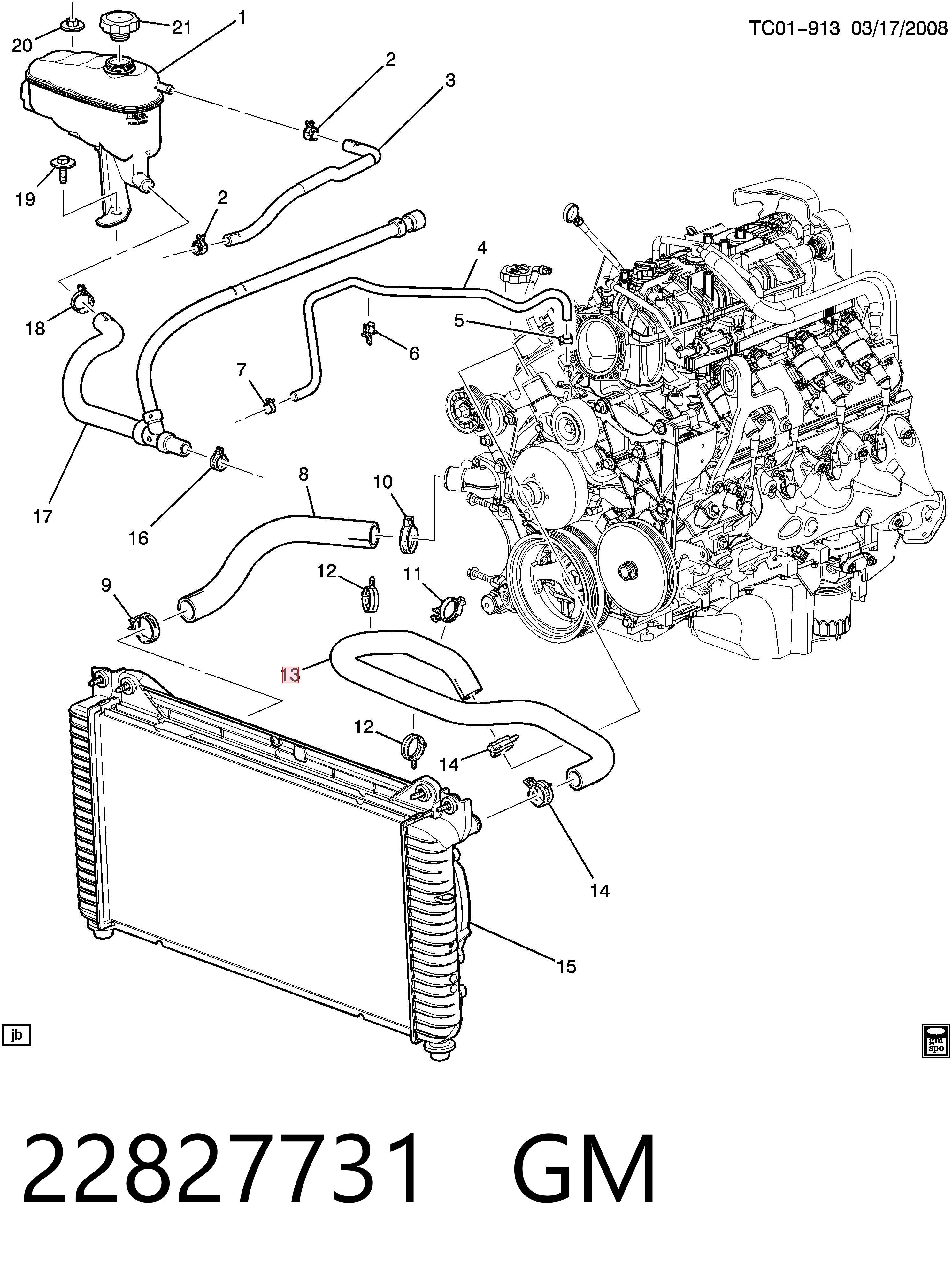 Шланг системы охлаждения на Cadillac Escalade III GMT 900
