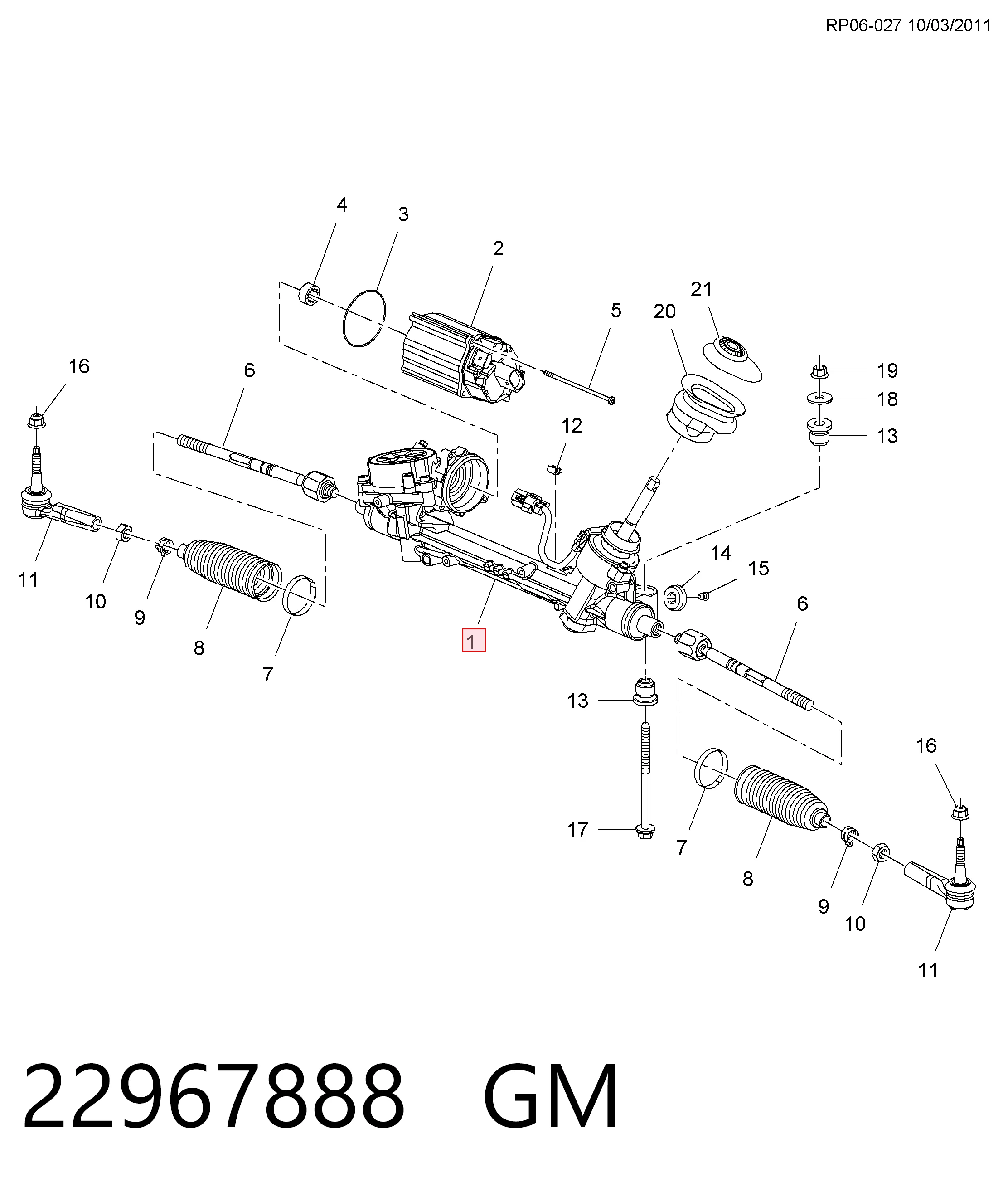Рейка рулевая GM 22967888