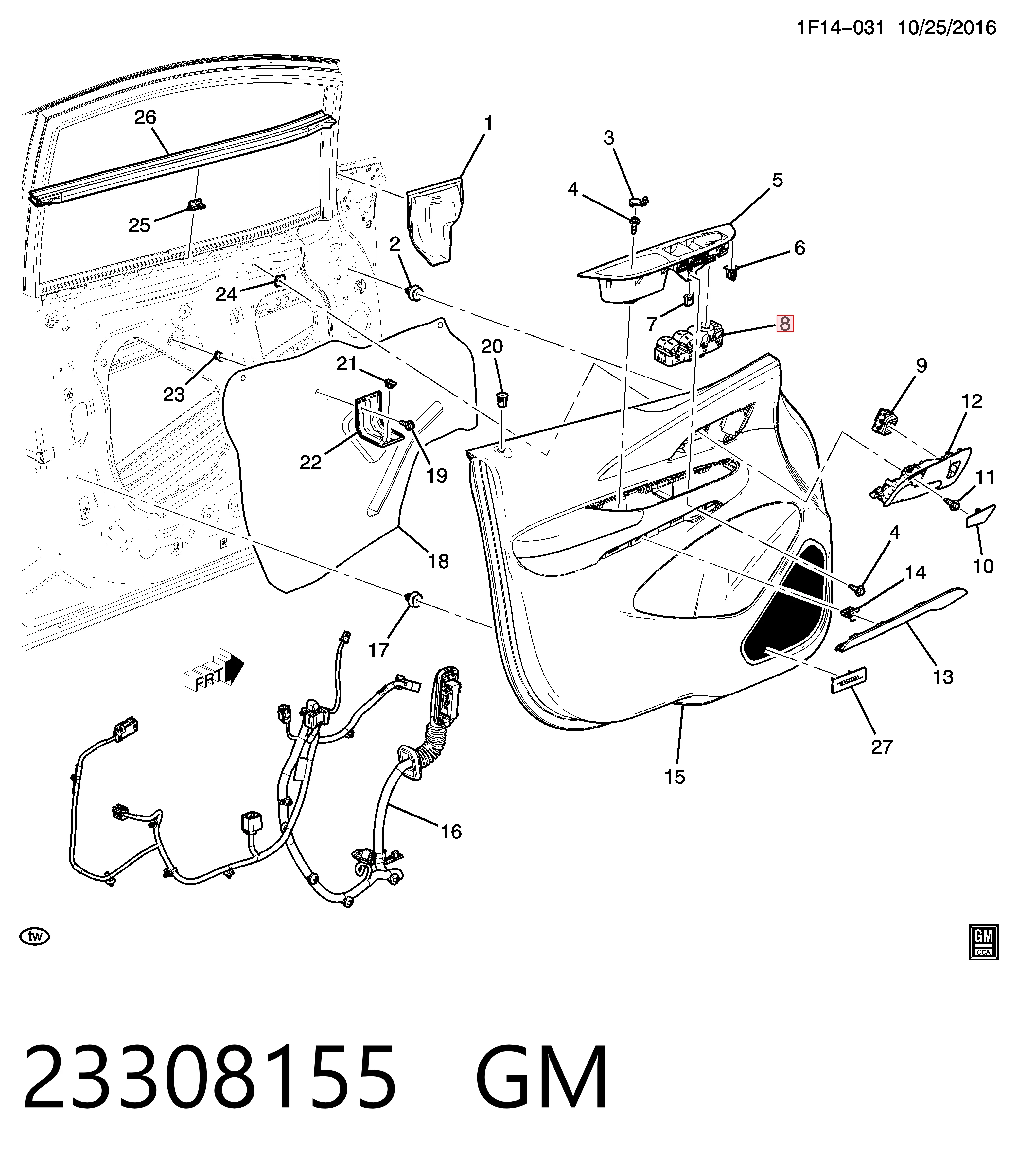 23308155 General Motors Кнопки переднего левого стекло подъёмника
