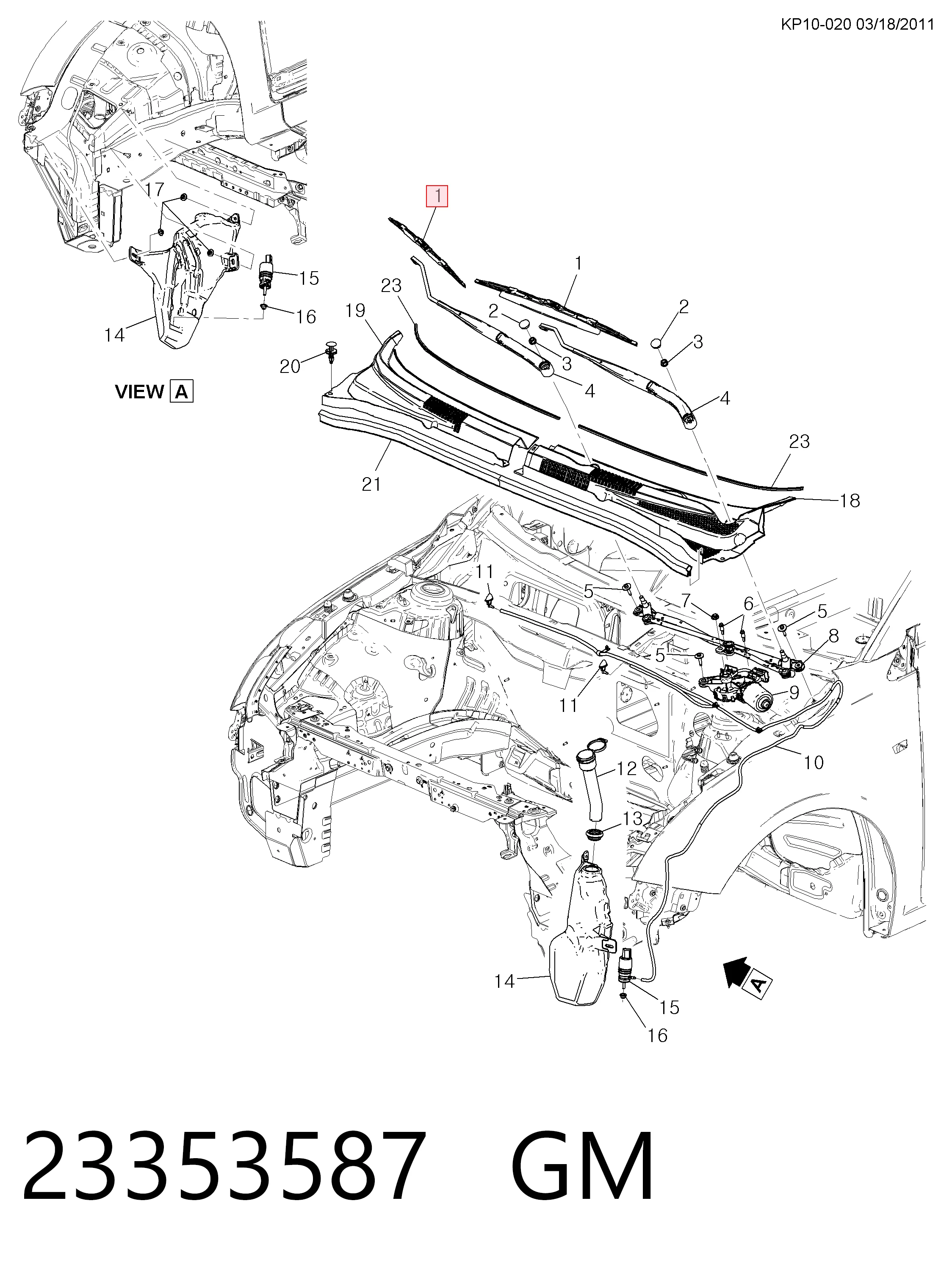 23353587 General Motors Щетка стеклоочистителя лобового стекла, пассажирская