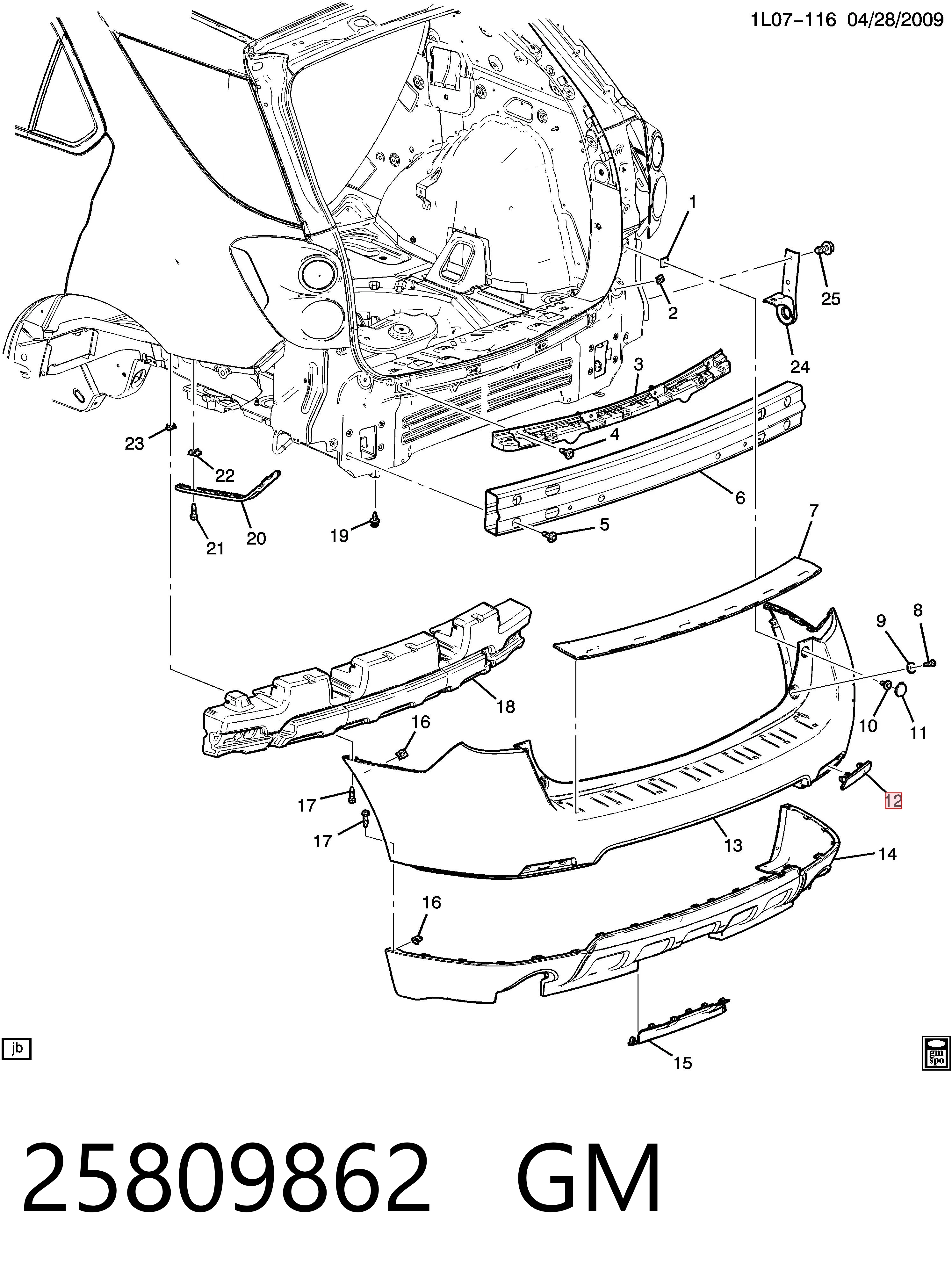 25809862 General Motors Правый катафот бампера