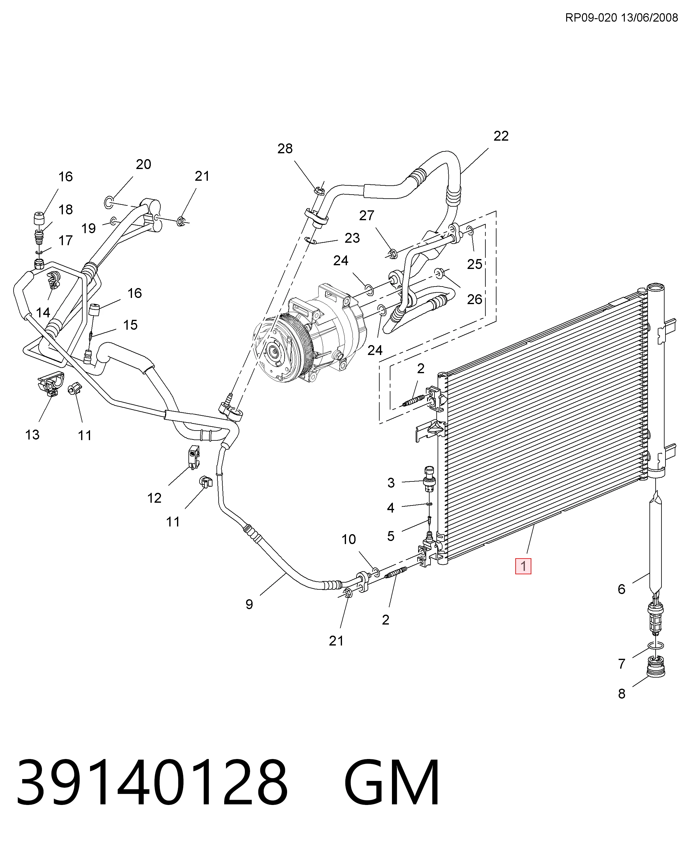 Радиатор кондиционера GM 39140128