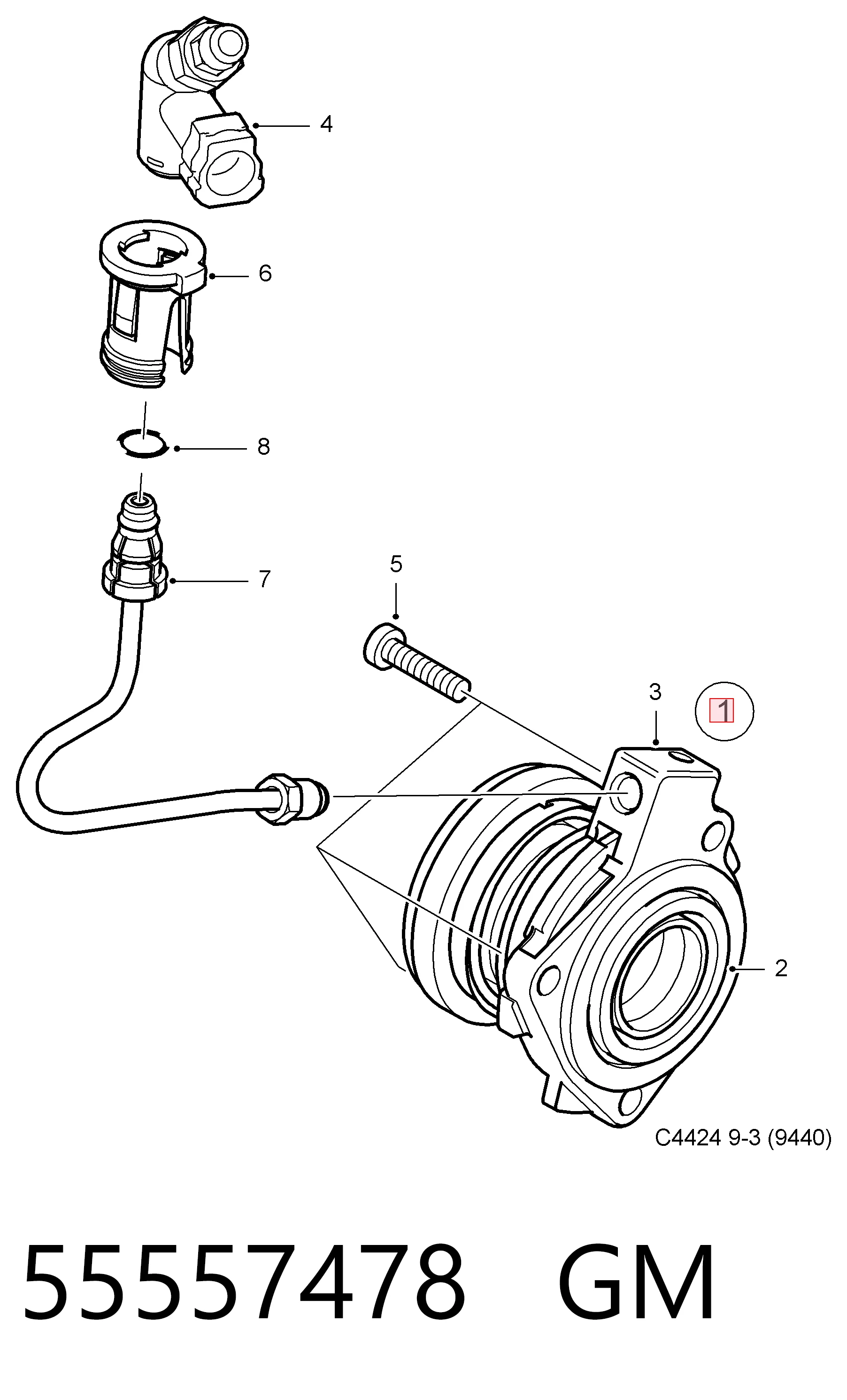 55558741 Fiat/Alfa/Lancia Цилиндр сцепления рабочий в сборе с выжимным подшипником