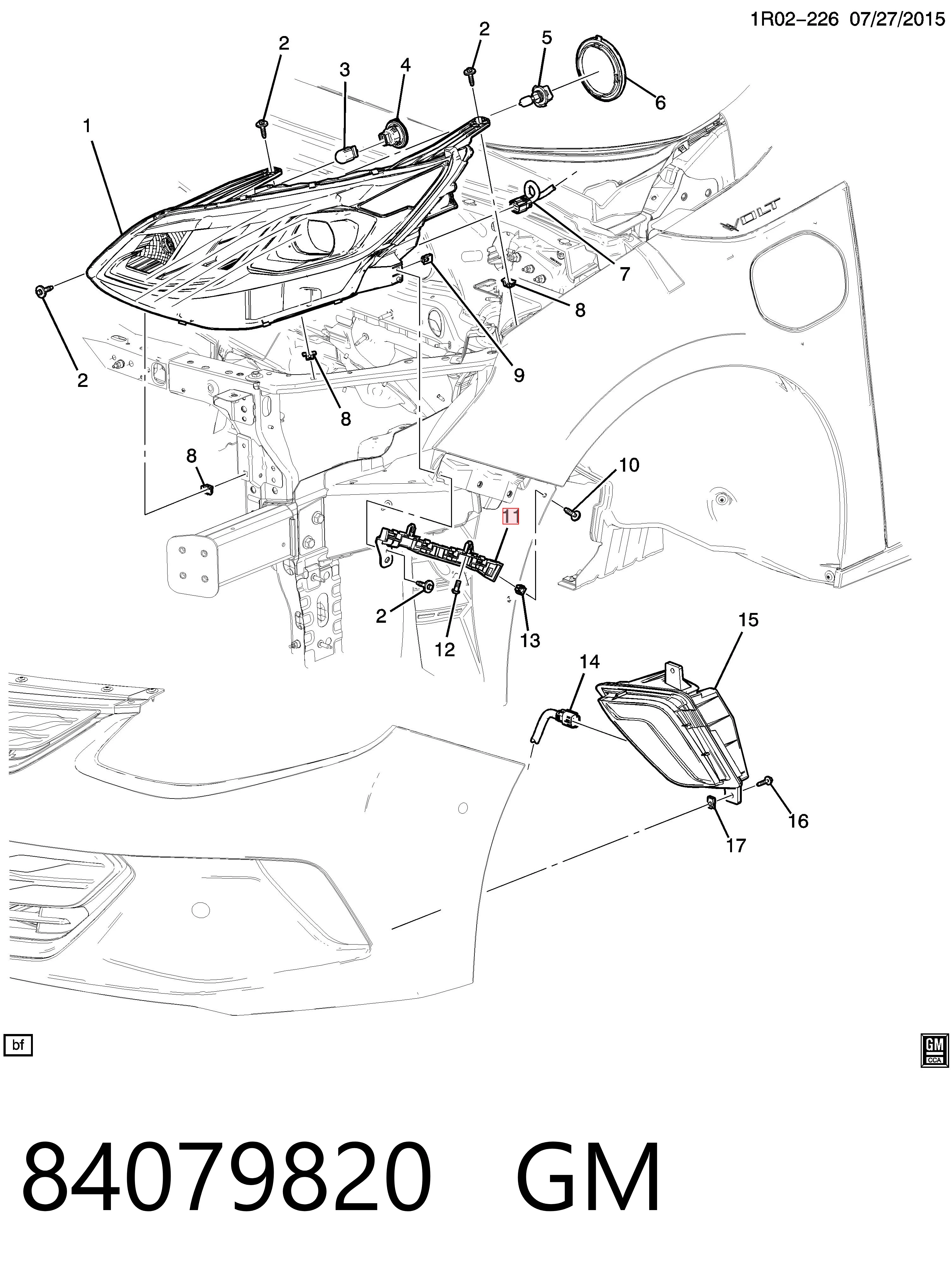 84079820 General Motors Левое крепление переднего бампера