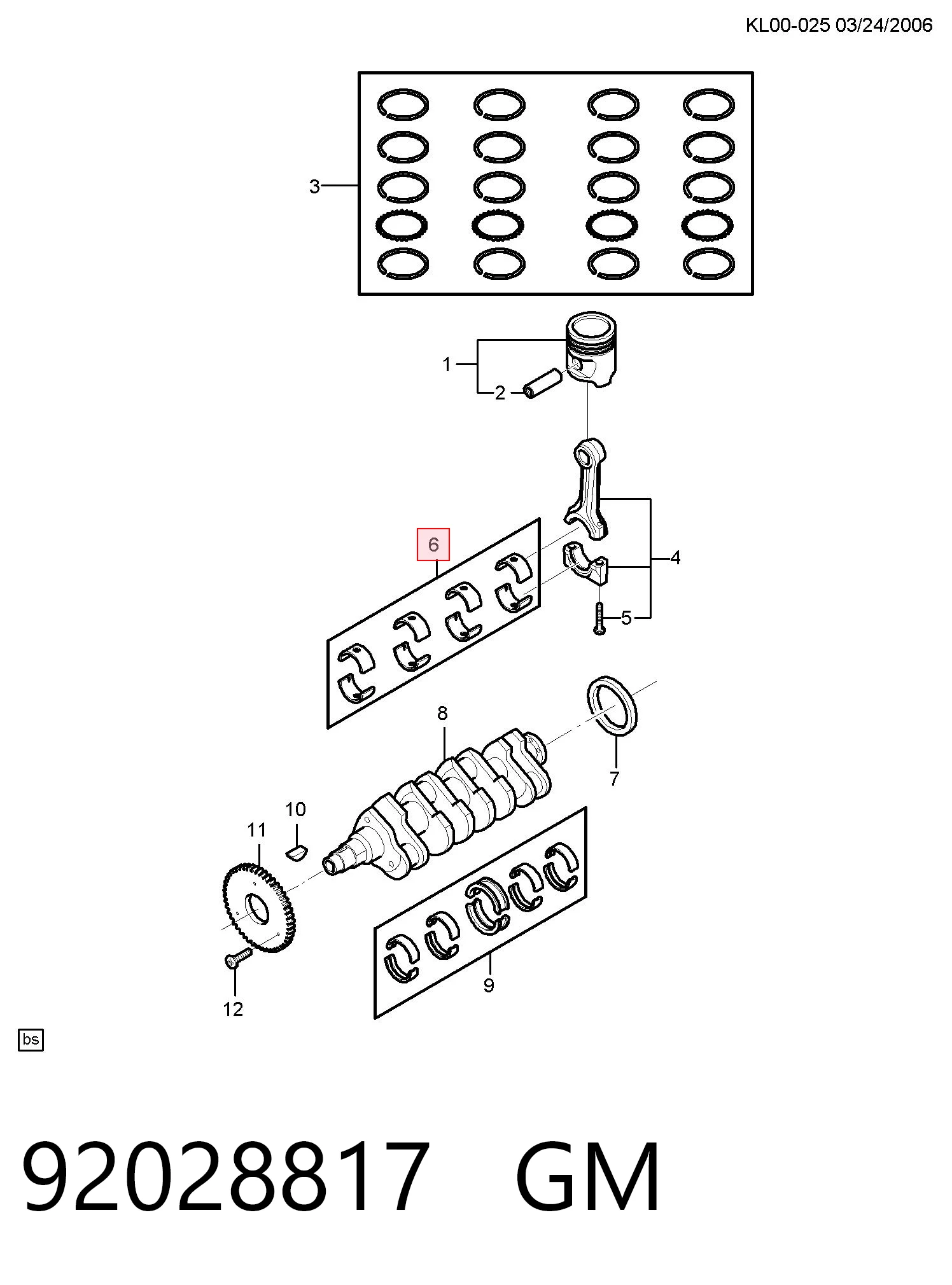 92028817 Opel Комплект подшипников скольжения